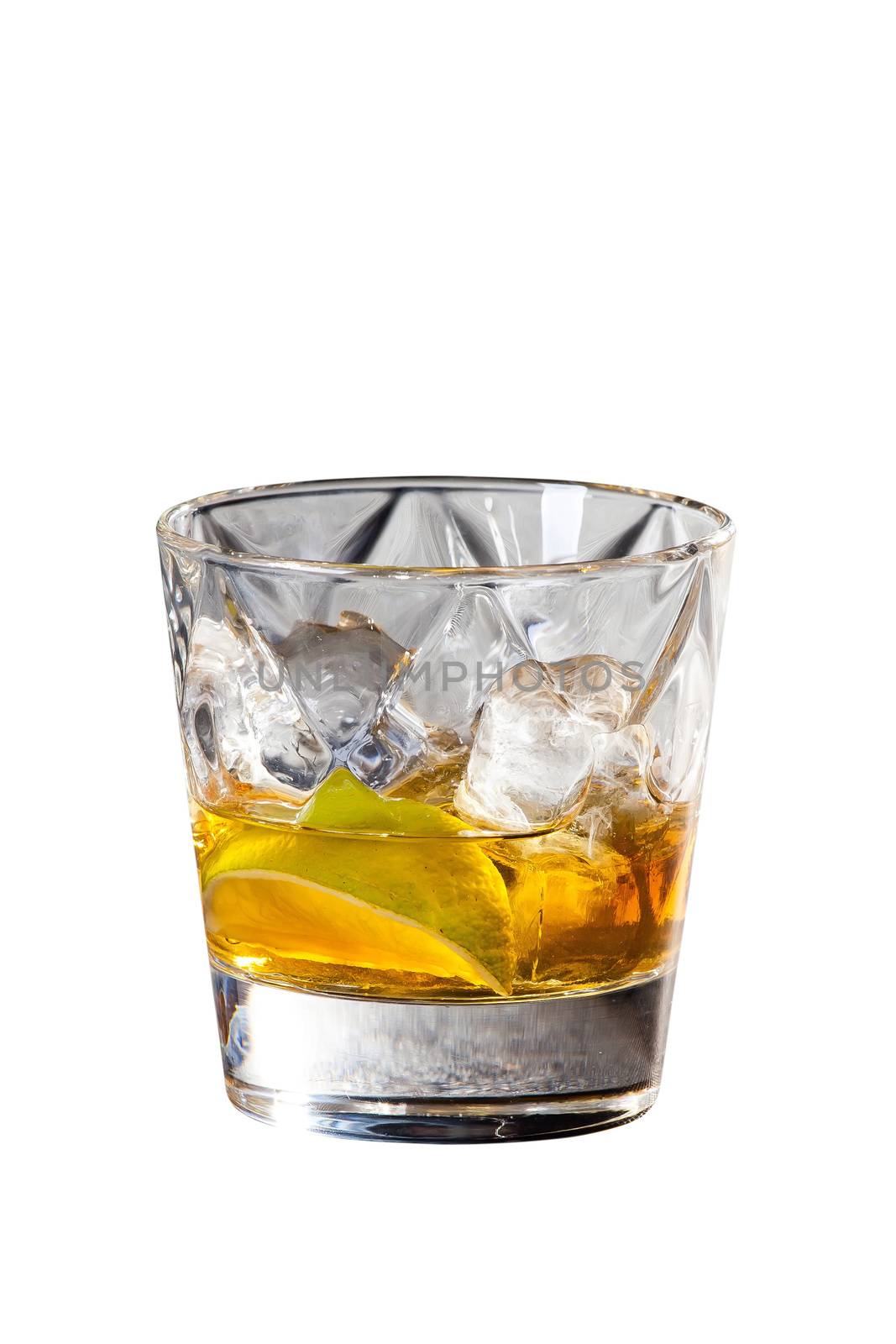 Whisky and lemon cocktail on rocks isolated on white by furzyk73