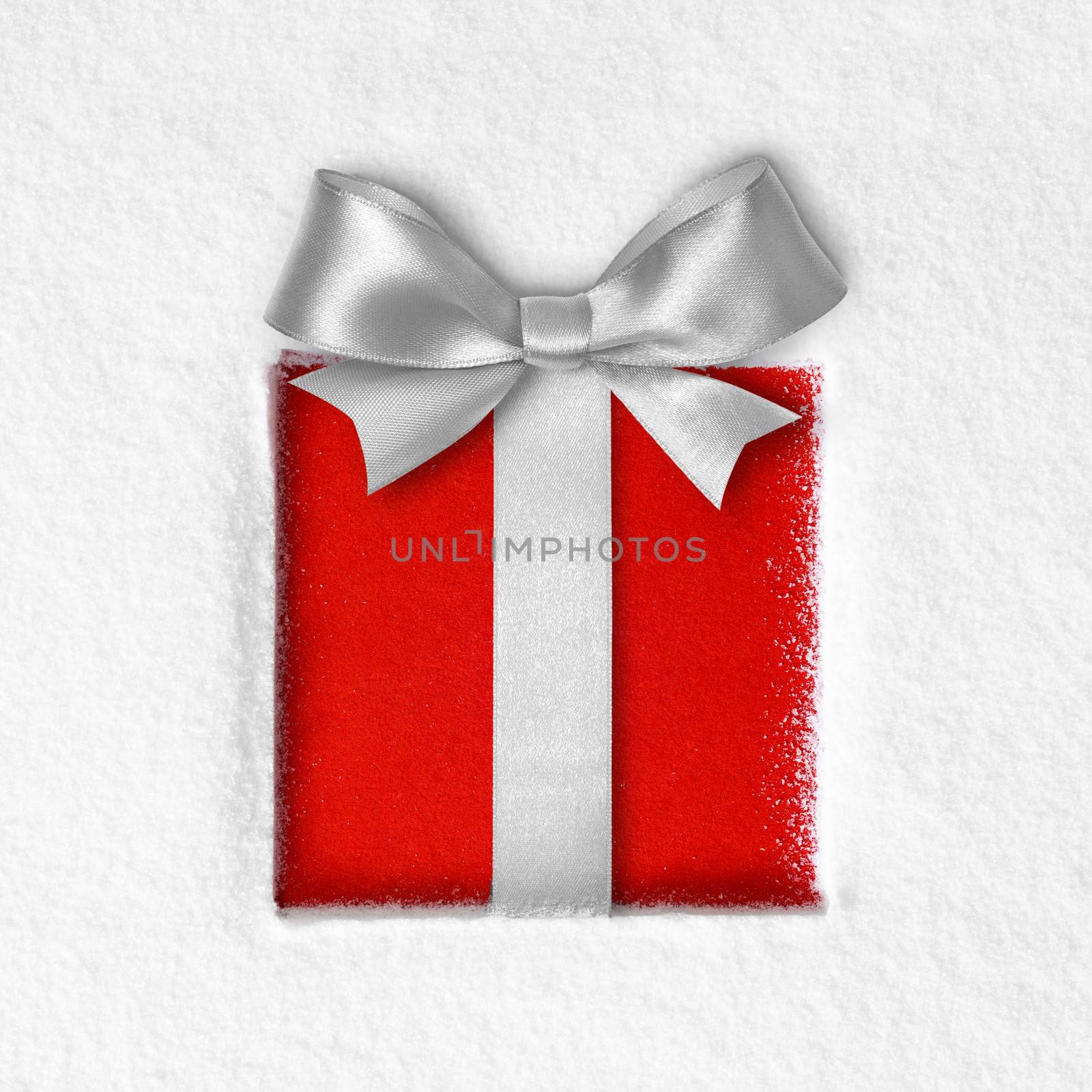 gift with a bow on snow background by anelina