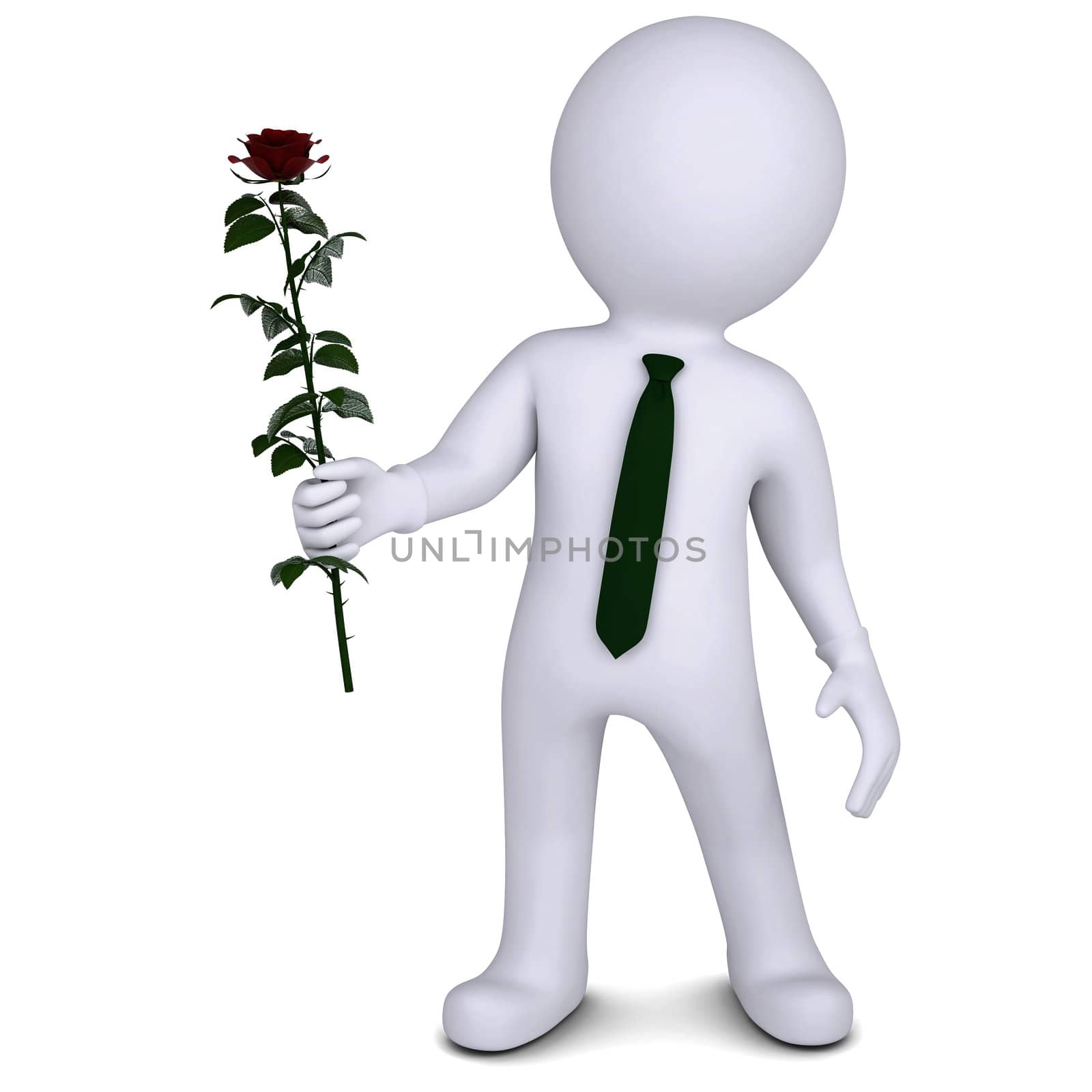 3d man holding a white rose by cherezoff