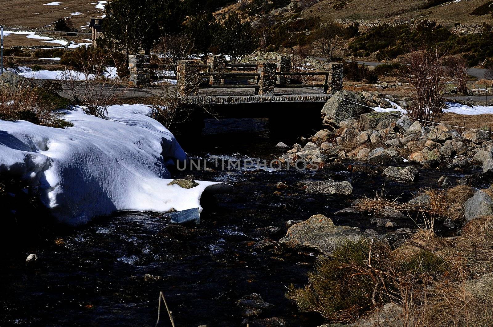 frozen river in Andorra la Vella