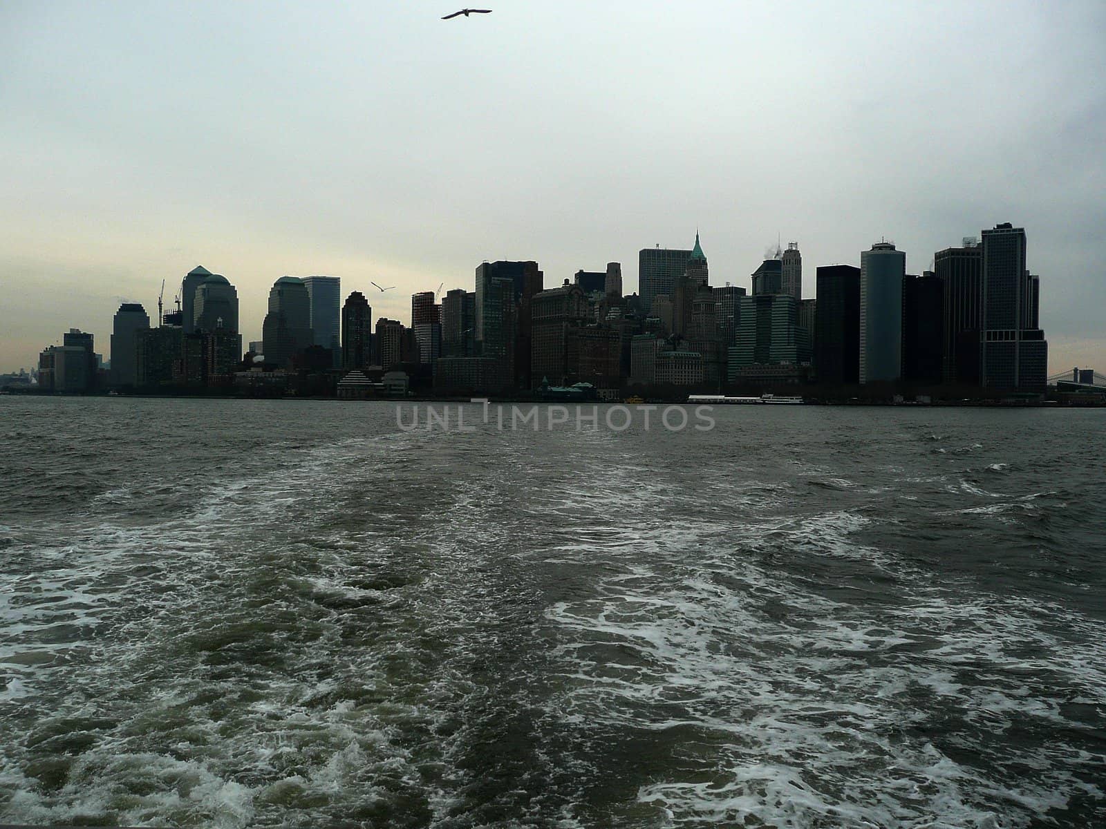 Lower Manhattan seen from the bay, New York, USA by marcorubino