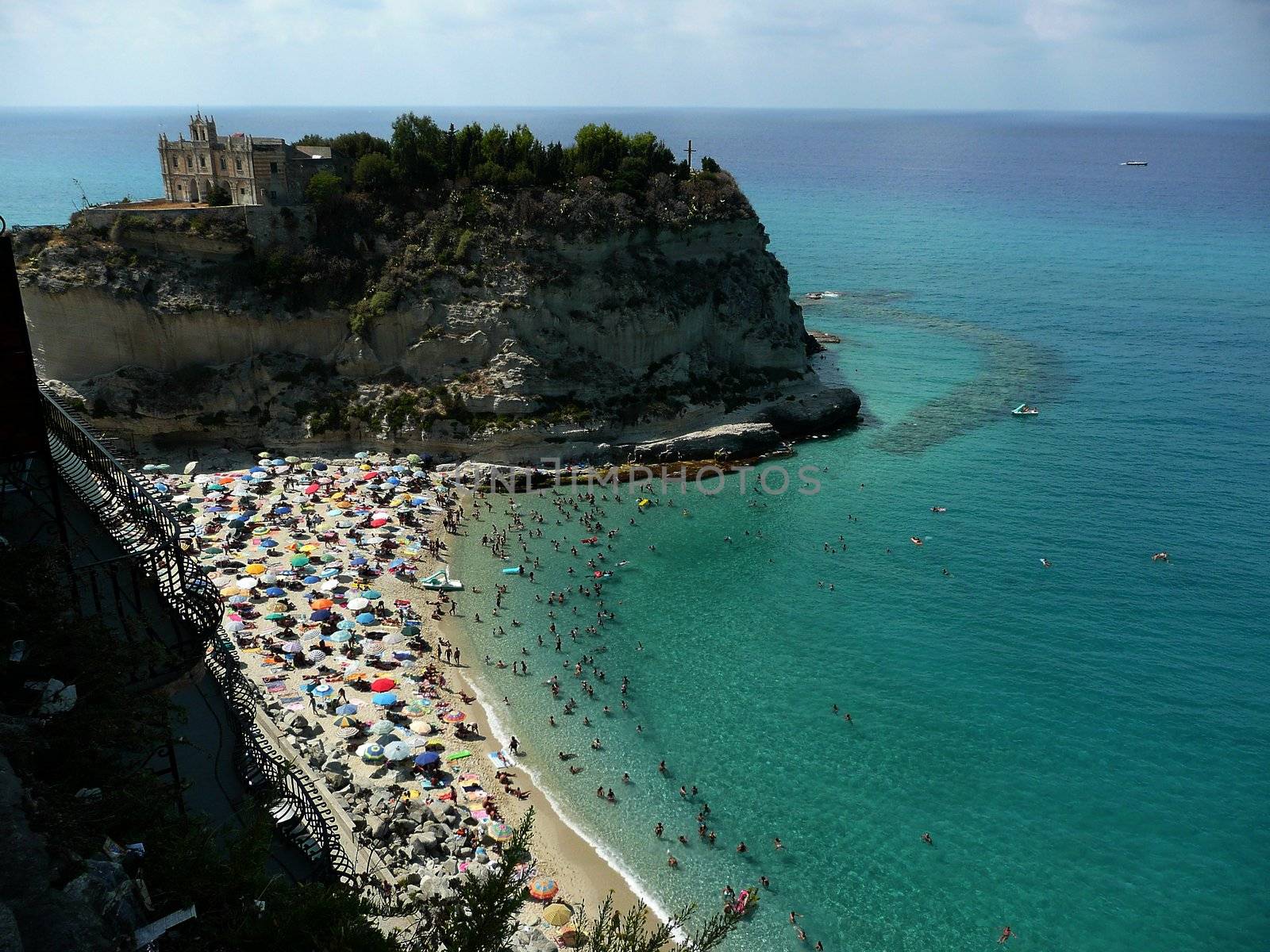 View over Isola Bella Beach, Tropea, Italy