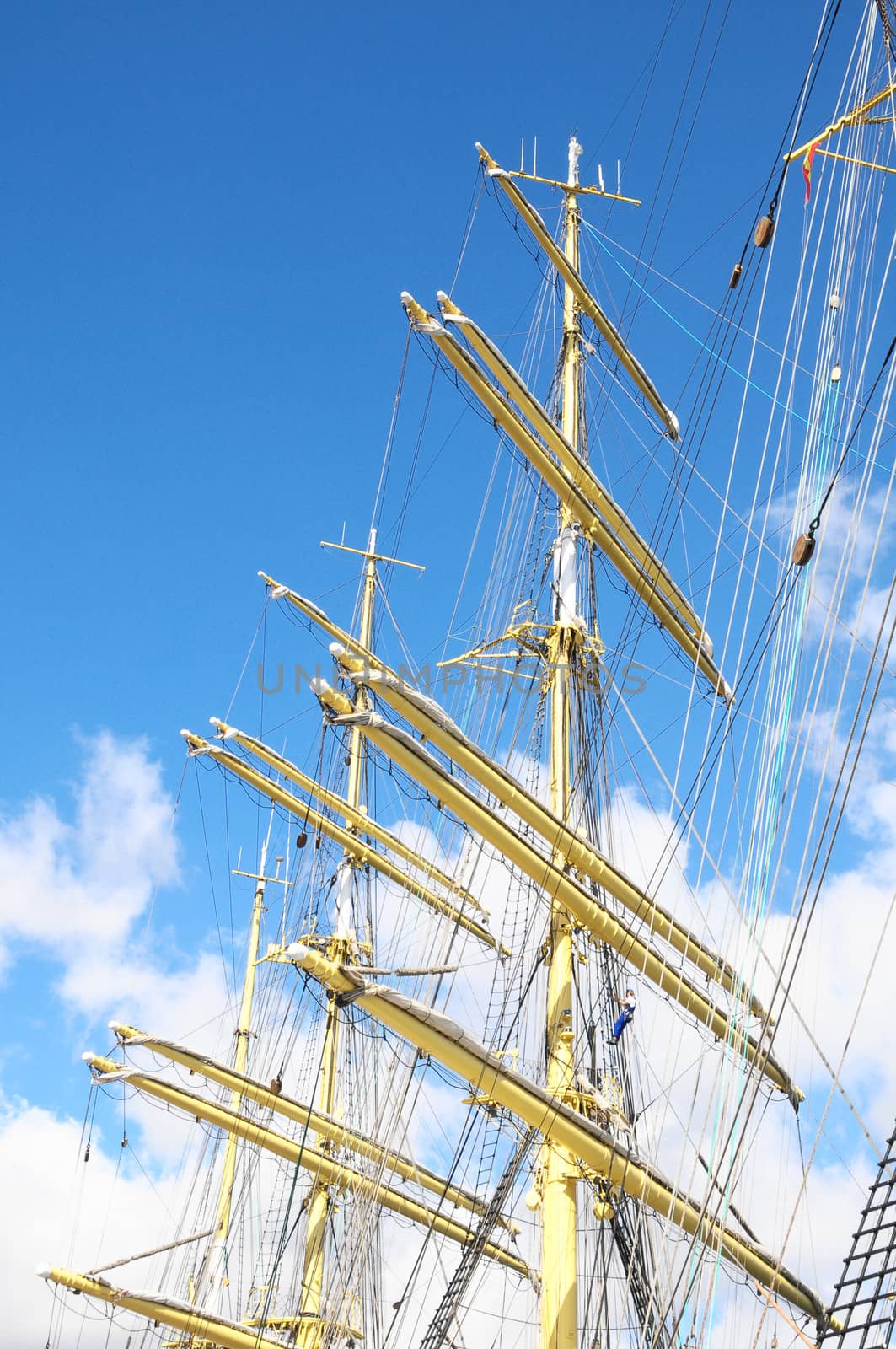 Crane masts of a vey big sailing ship