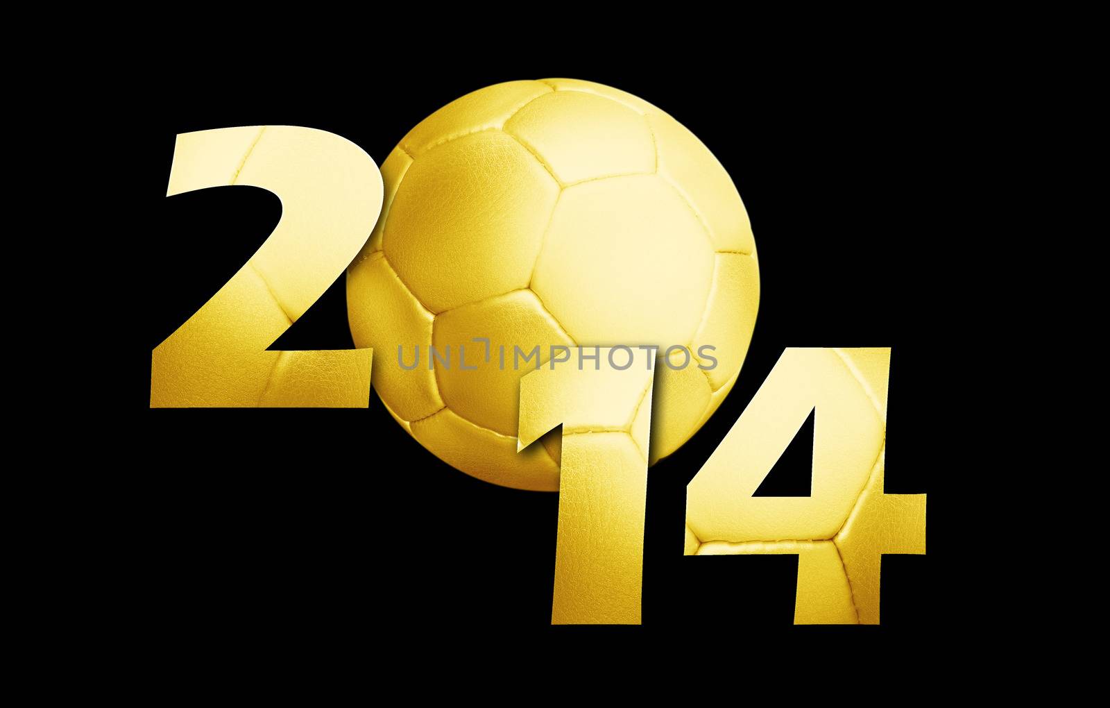 Happy new sport year 2014 with Golden Football on black. (work path included)