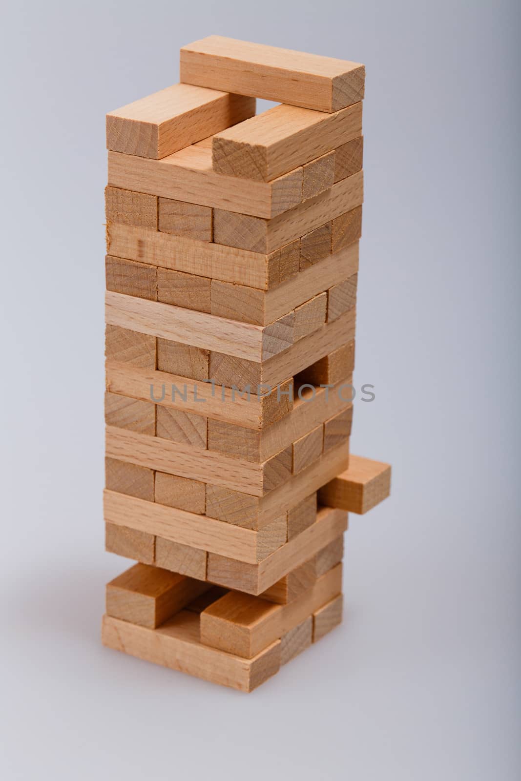 Game of Jenga tower shot close up in studio