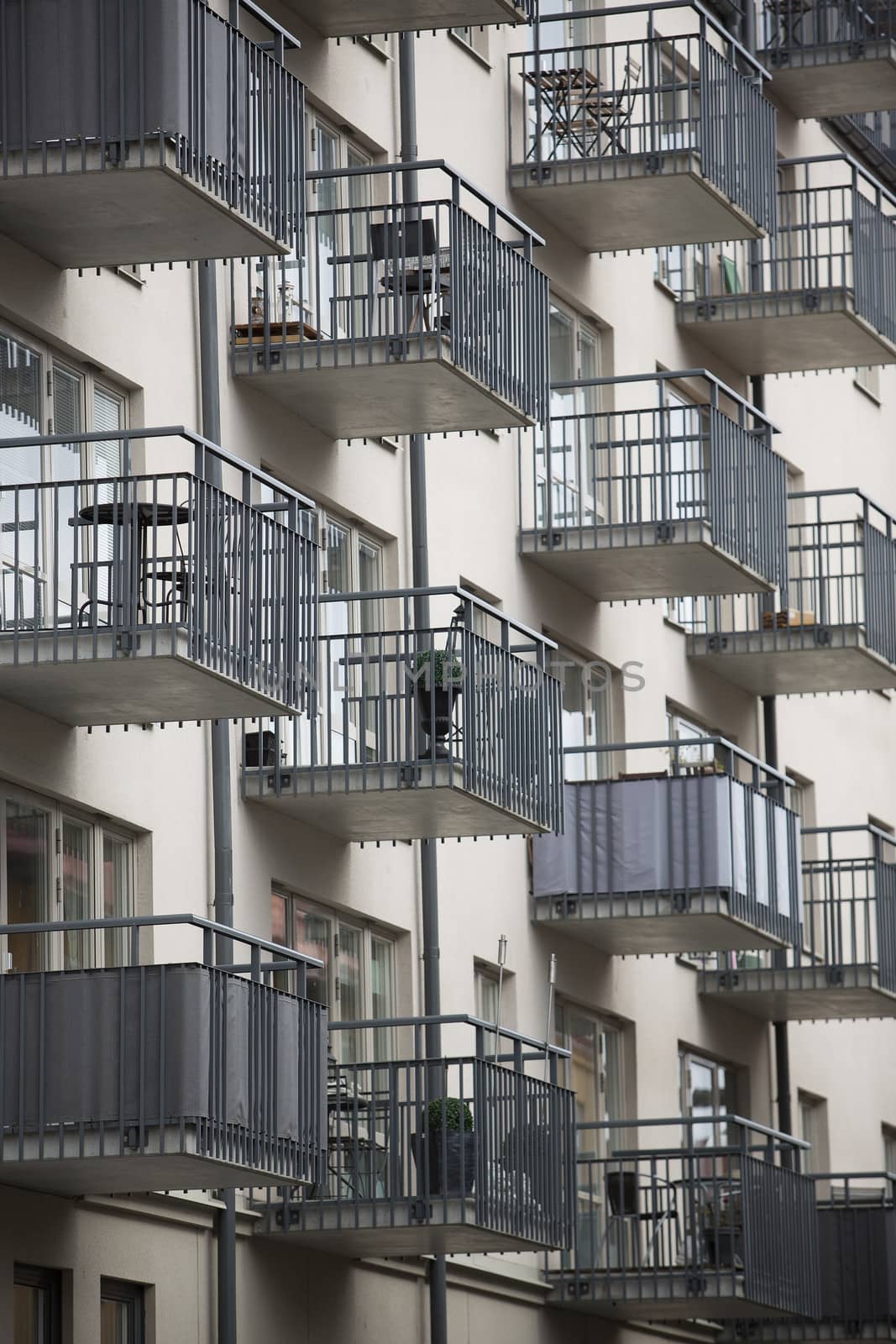 Large group of balconys on an Apartment building