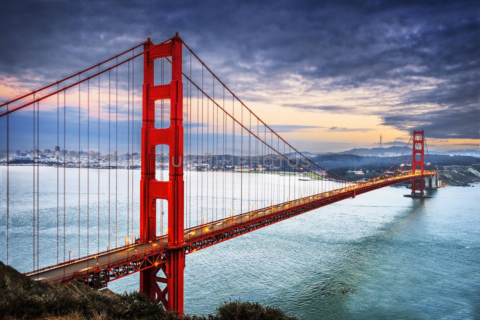 famous Golden Gate Bridge, San Francisco at night, USA