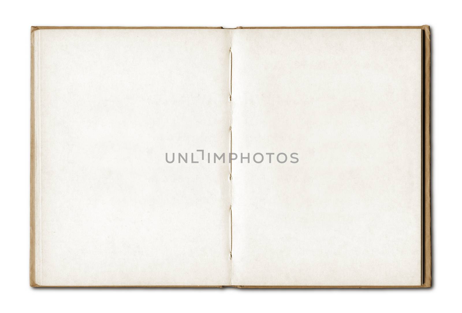 Vintage blank open notebook isolated on white with clipping path