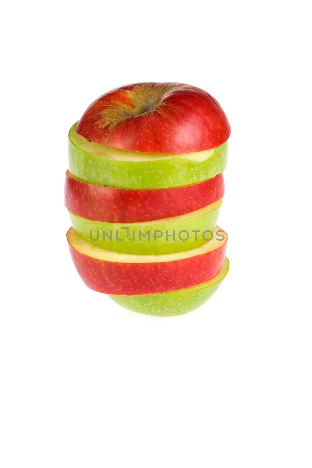 Sliced red and green apple isolated on white