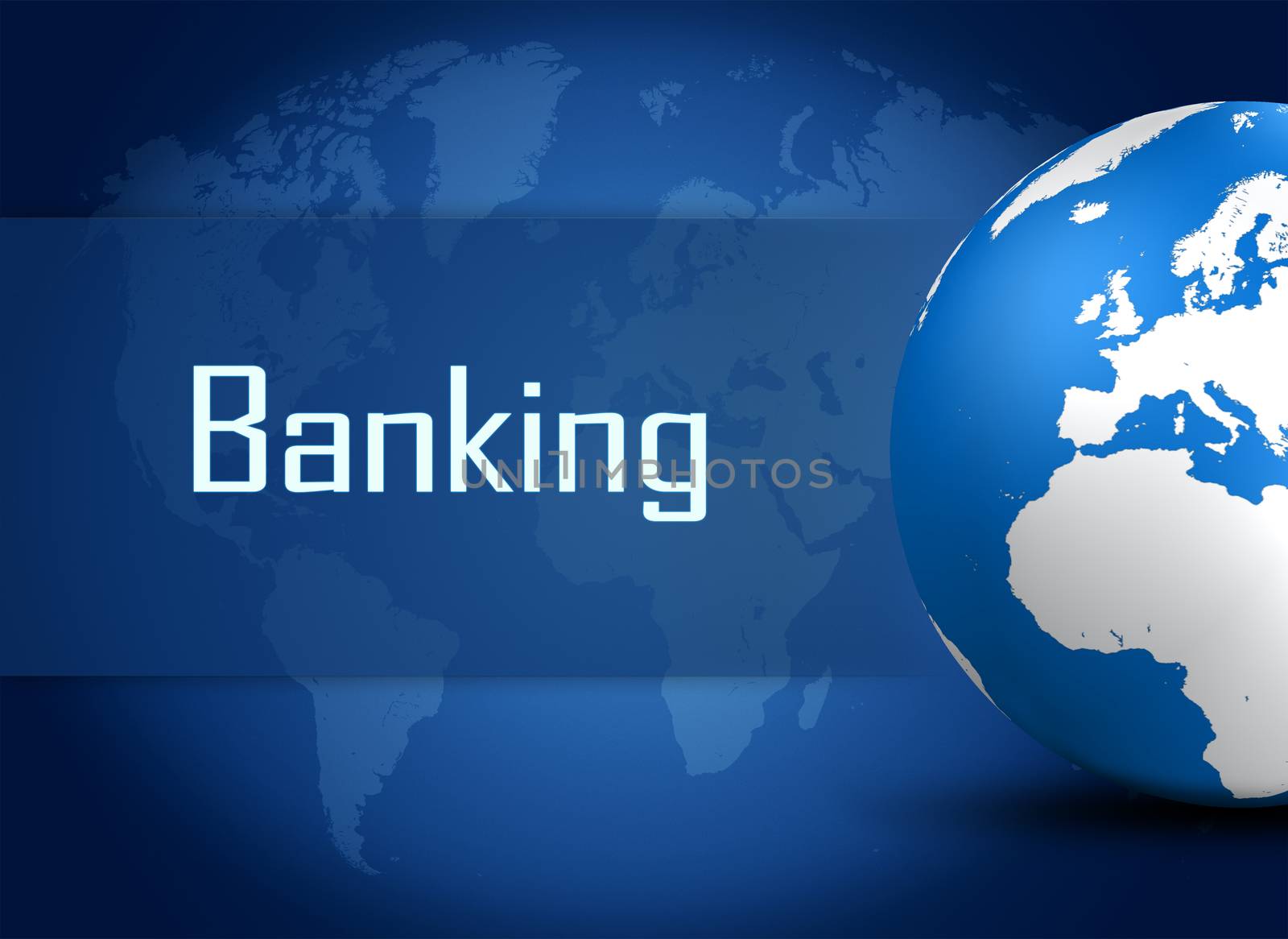Banking concept with globe on blue background