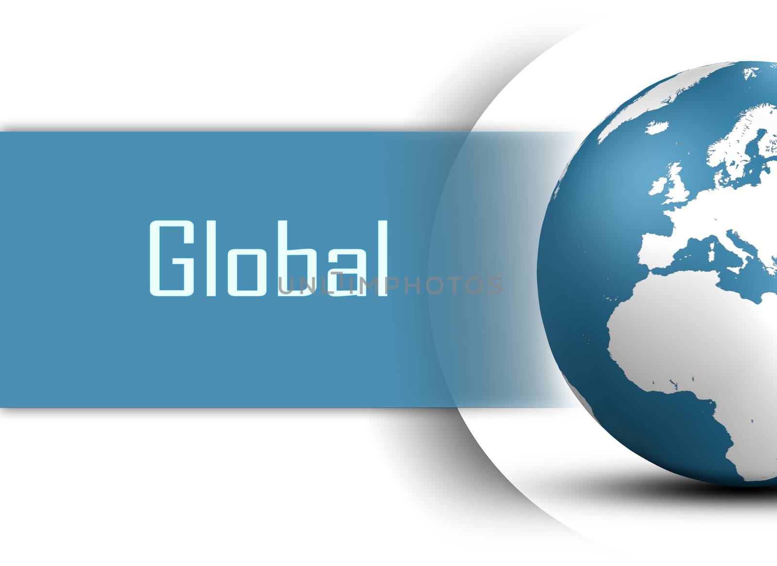 Global concept with globe on white background