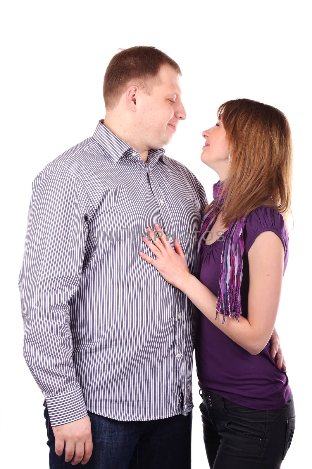 Young Lovely couple isolated on the white background