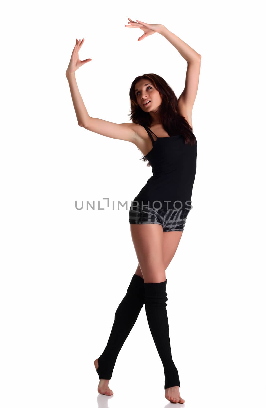 Girl dancing ballroom dance at whte background