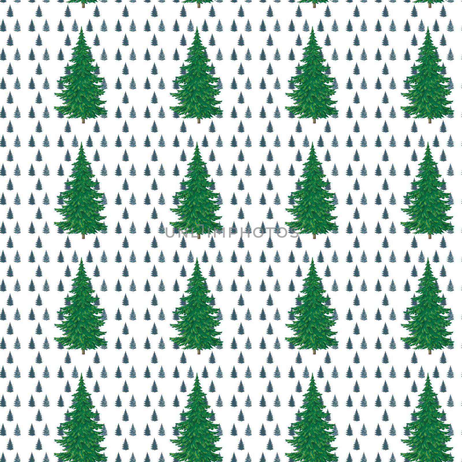 Christmas decoration, painting, hand-draw fir trees. Seamless pattern