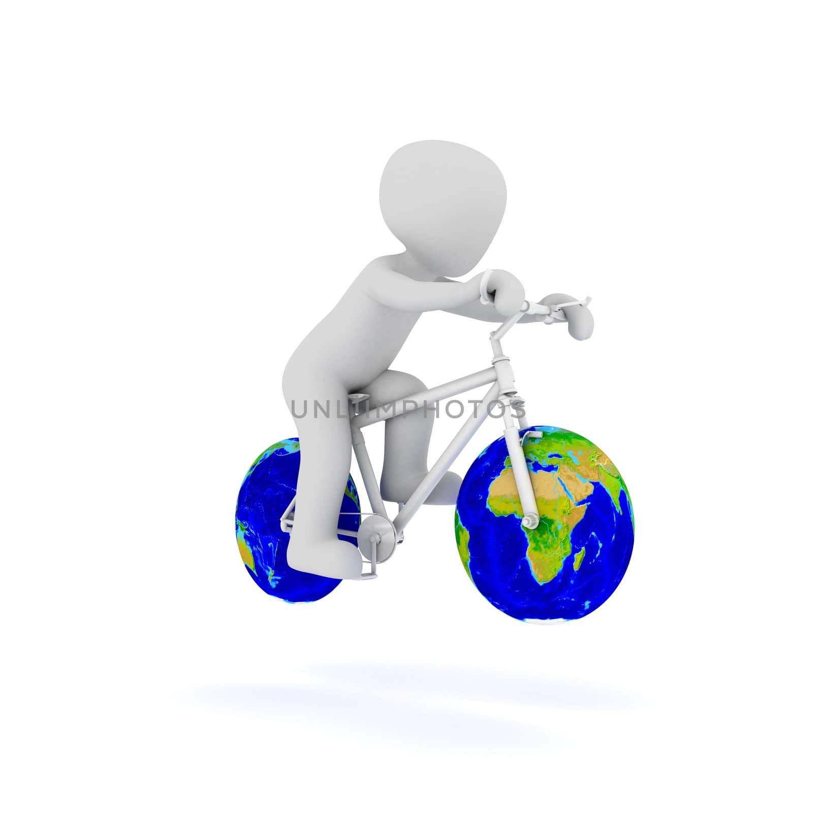 The world bike is a bike with world landscapes on the wheels.