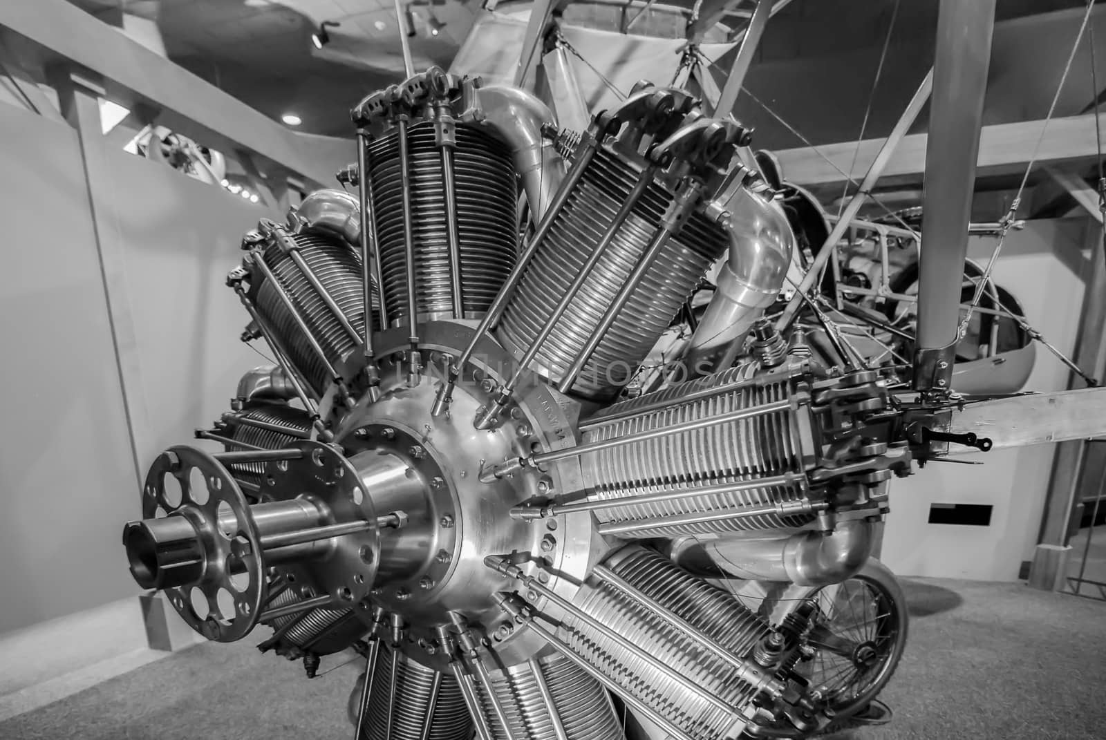 Radial engine of old airplane in a shop