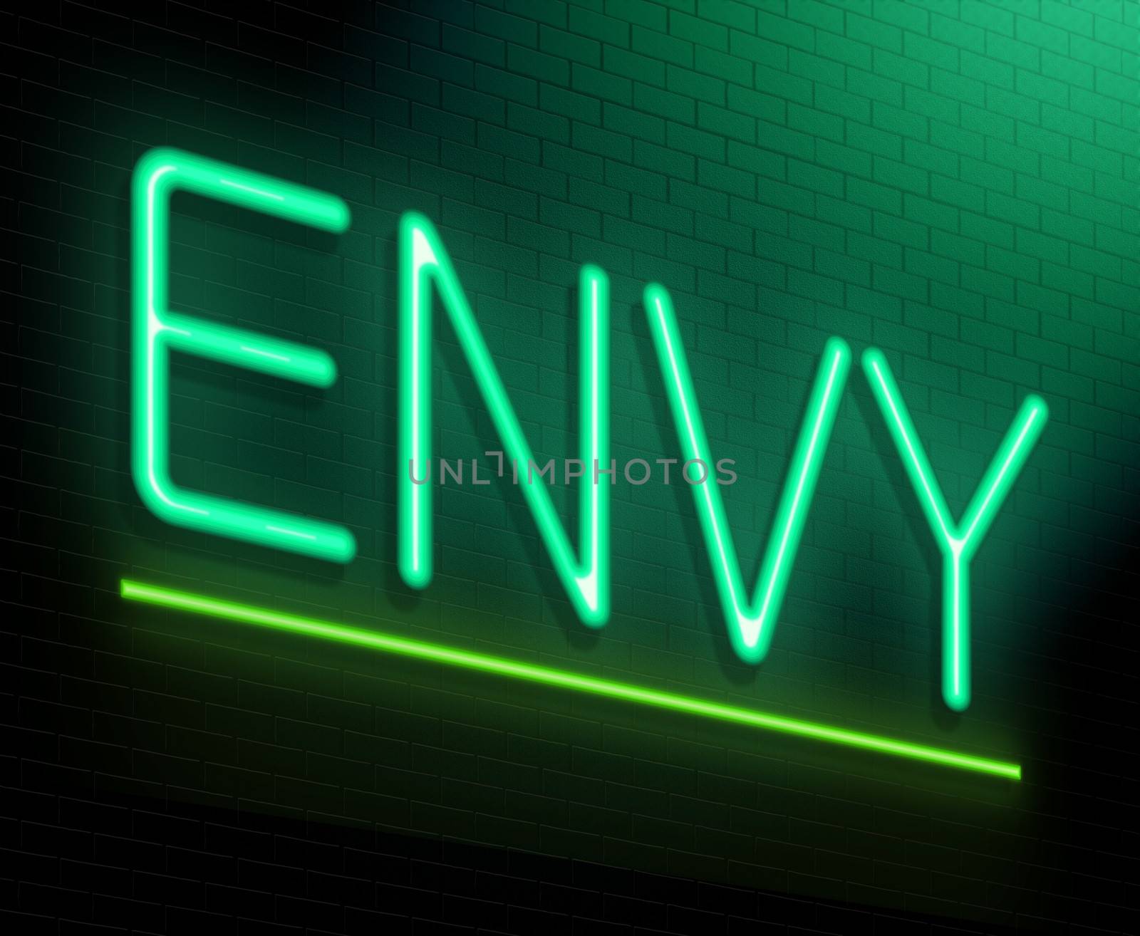 Illustration depicting an illuminated neon sign with an envy concept.