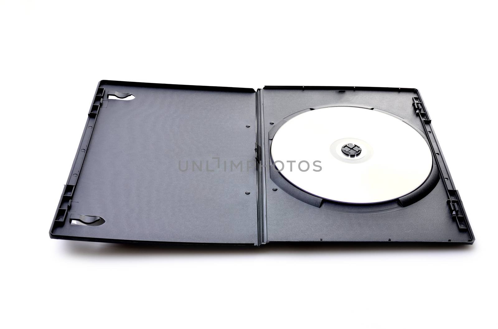 dvd in black case on white background