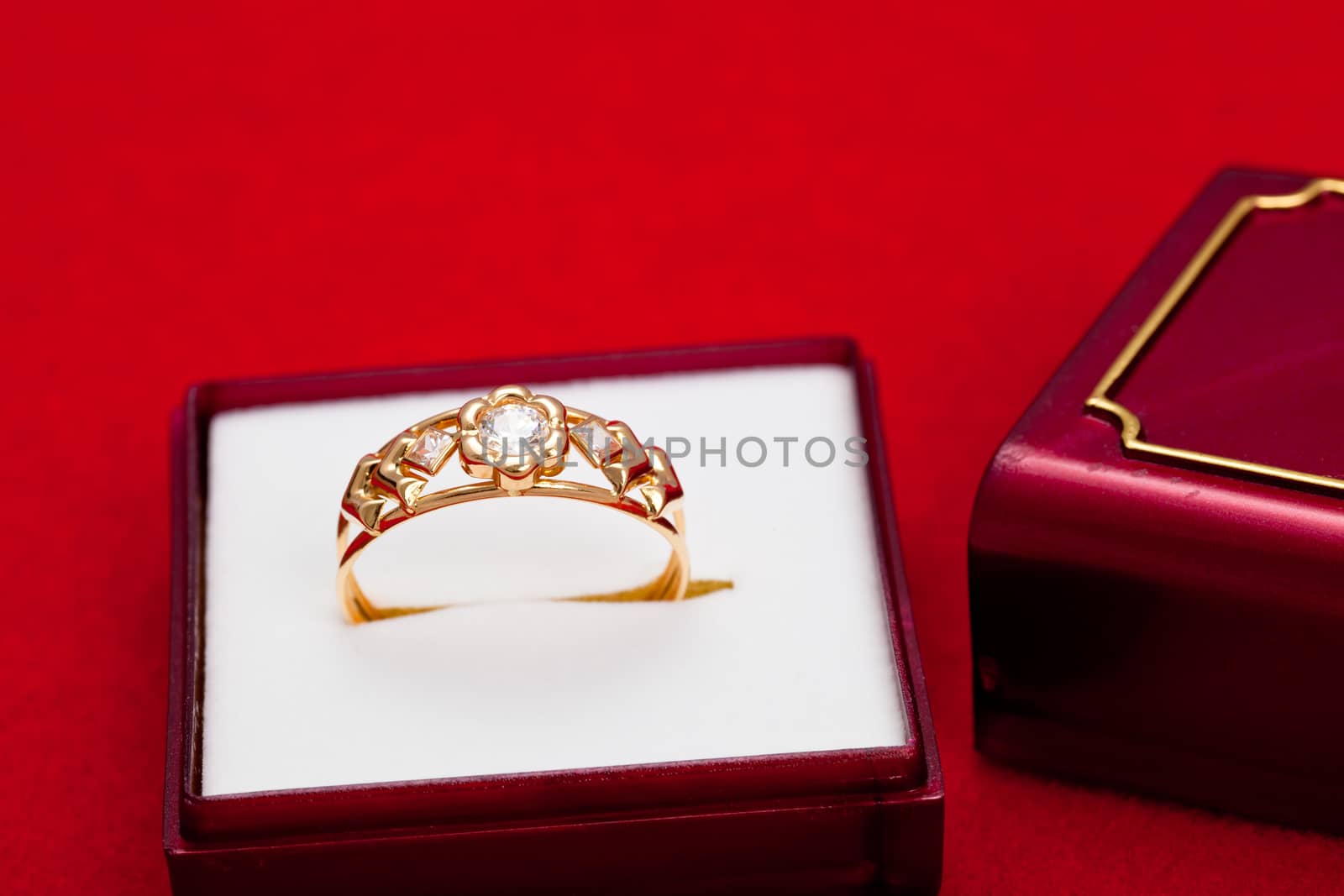 Fantastic gold ring adorned with several white zirconia