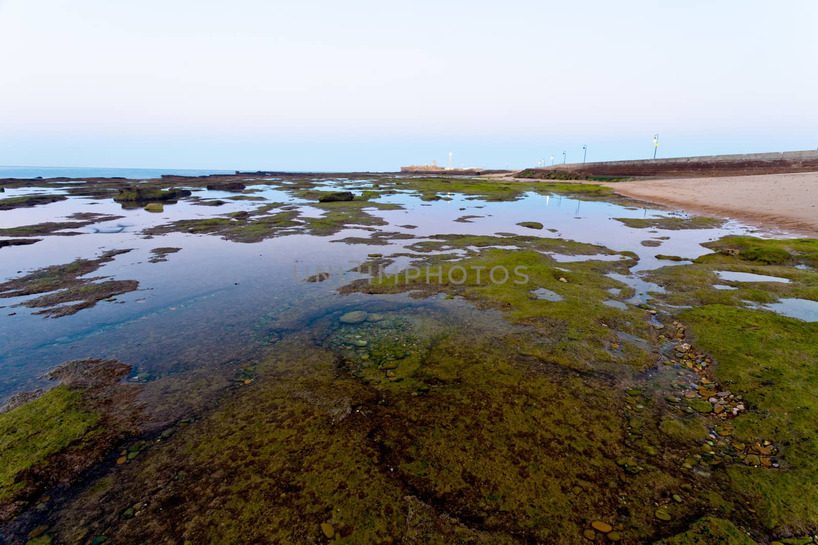 Landscape of the beach of La Caleta on  the province of Cadiz on Spain, about to dawn