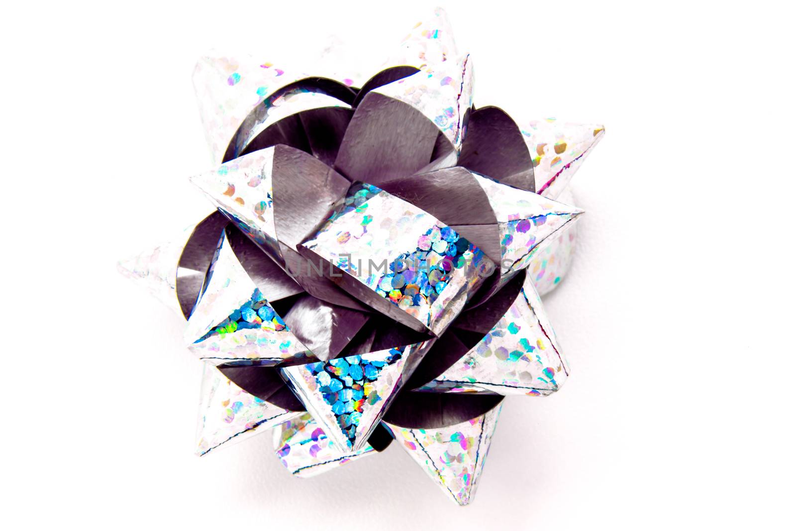 One silver bow on a white background