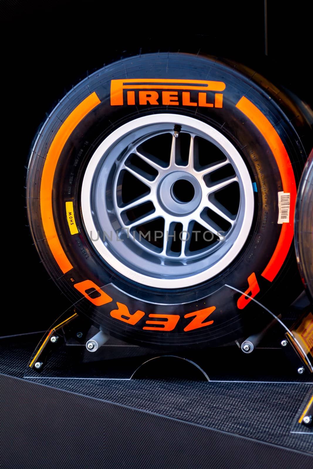 JEREZ DE LA FRONTERA, SPAIN - FEB 05: Exposition of hard pneumatic tire Pirelli for the championship of Formula 1 of 2013 on February 05 , 2013, in Jerez de la Frontera , Spain
