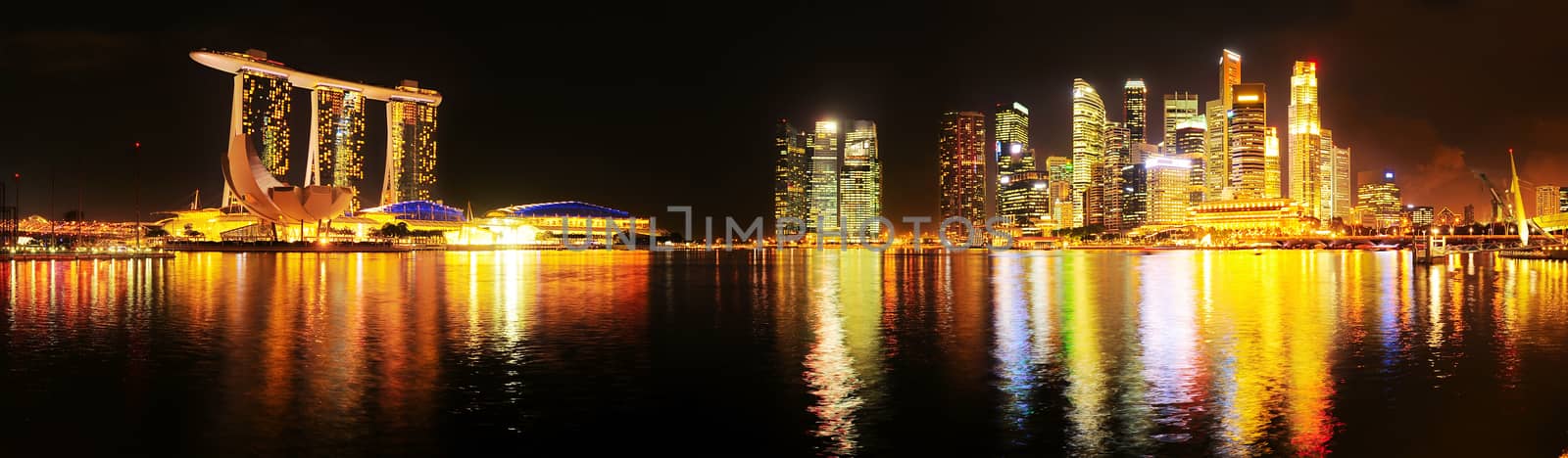 Panoramic view of Singapore at night