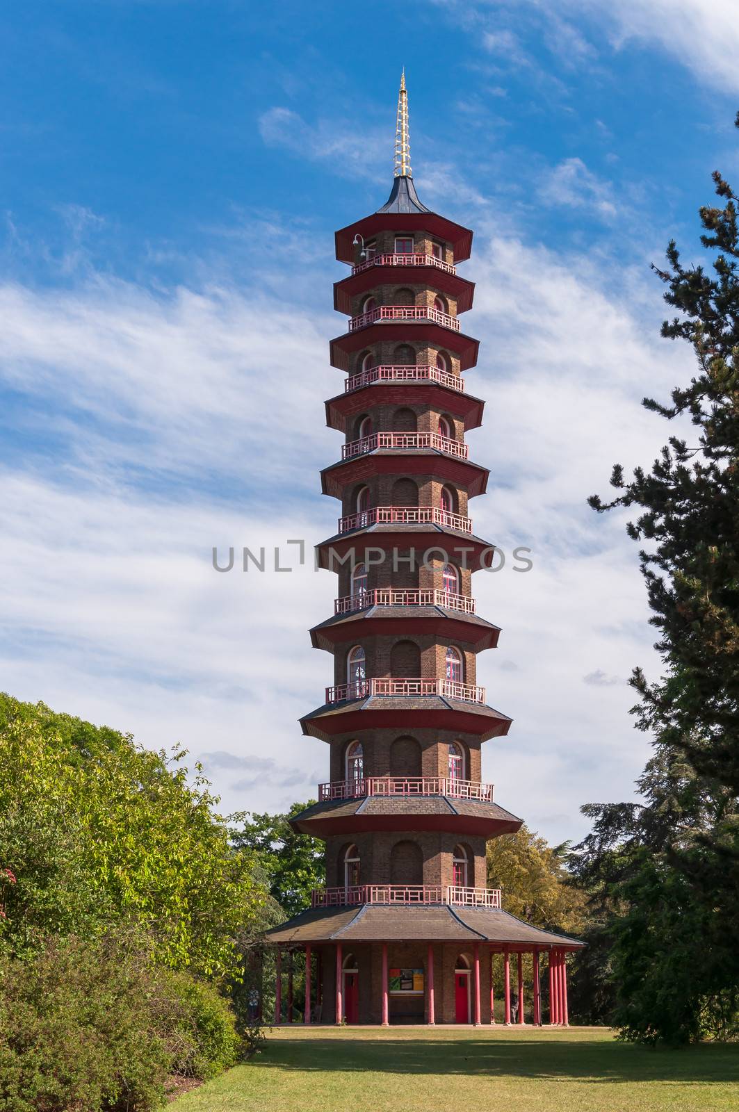 Pagoda tower in Kew Royal Botanic Gardens, London, England.