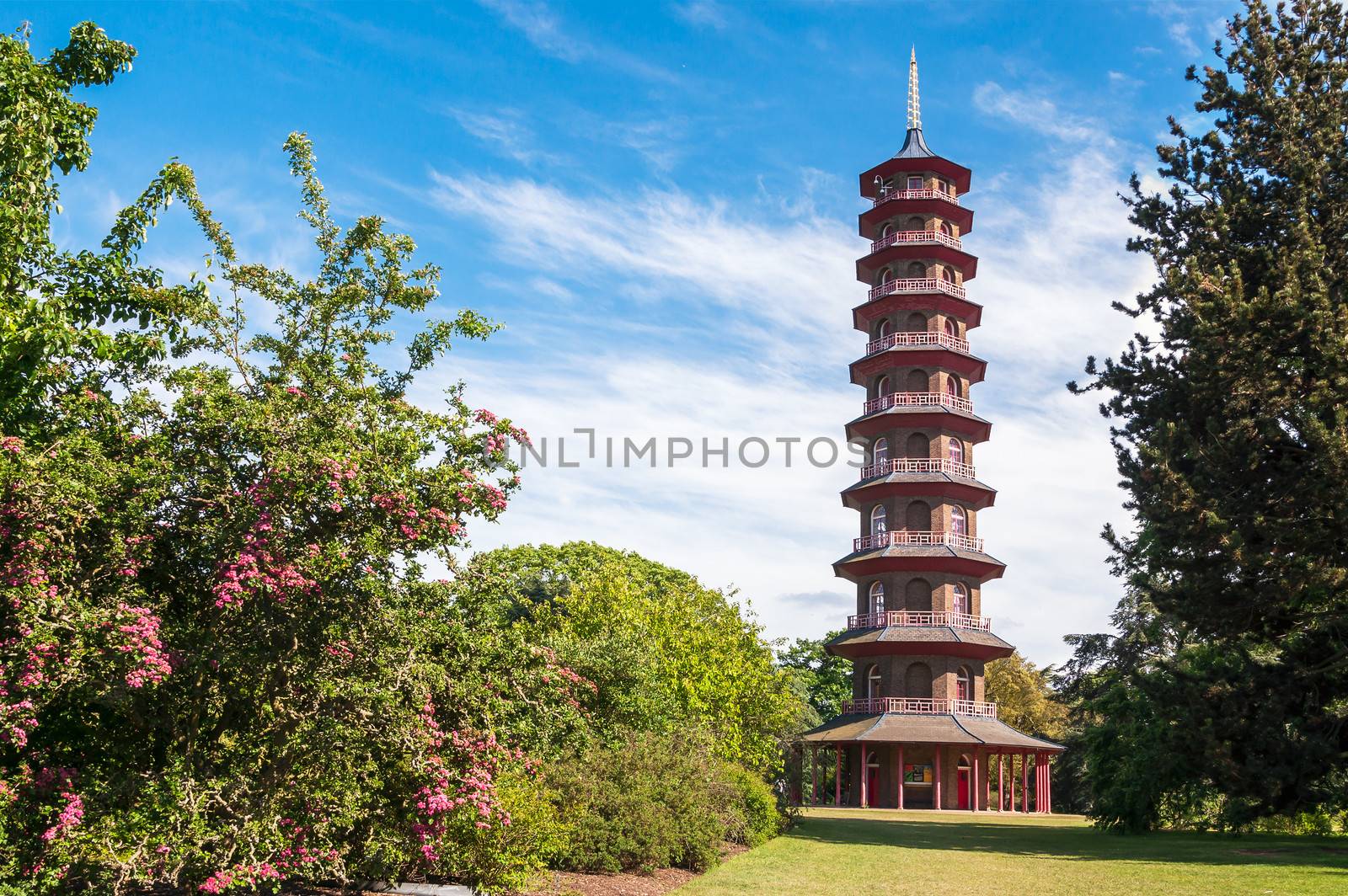 Pagoda tower in Kew Royal Botanic Gardens, London, England.