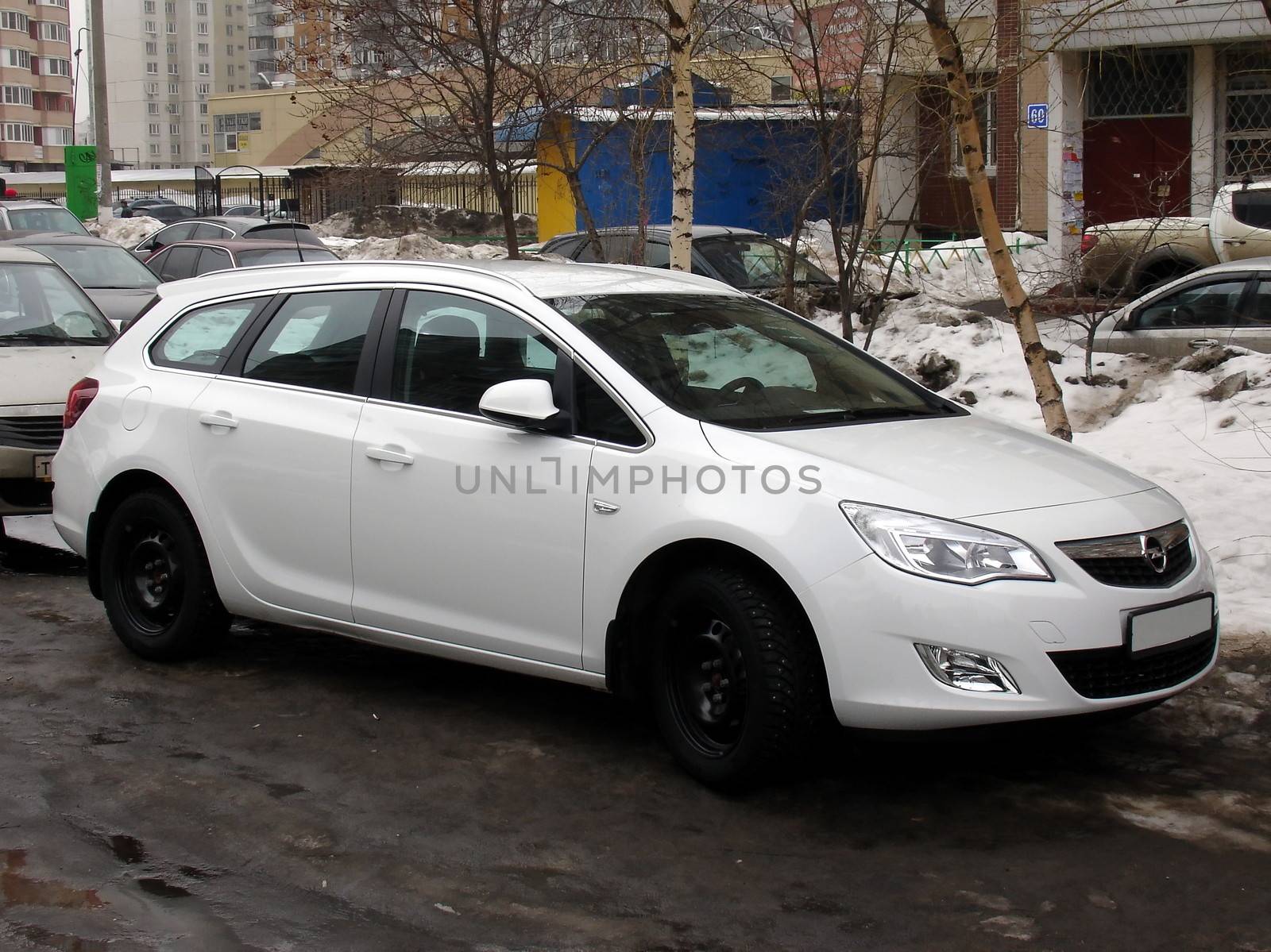 White new Opel Astra in front view