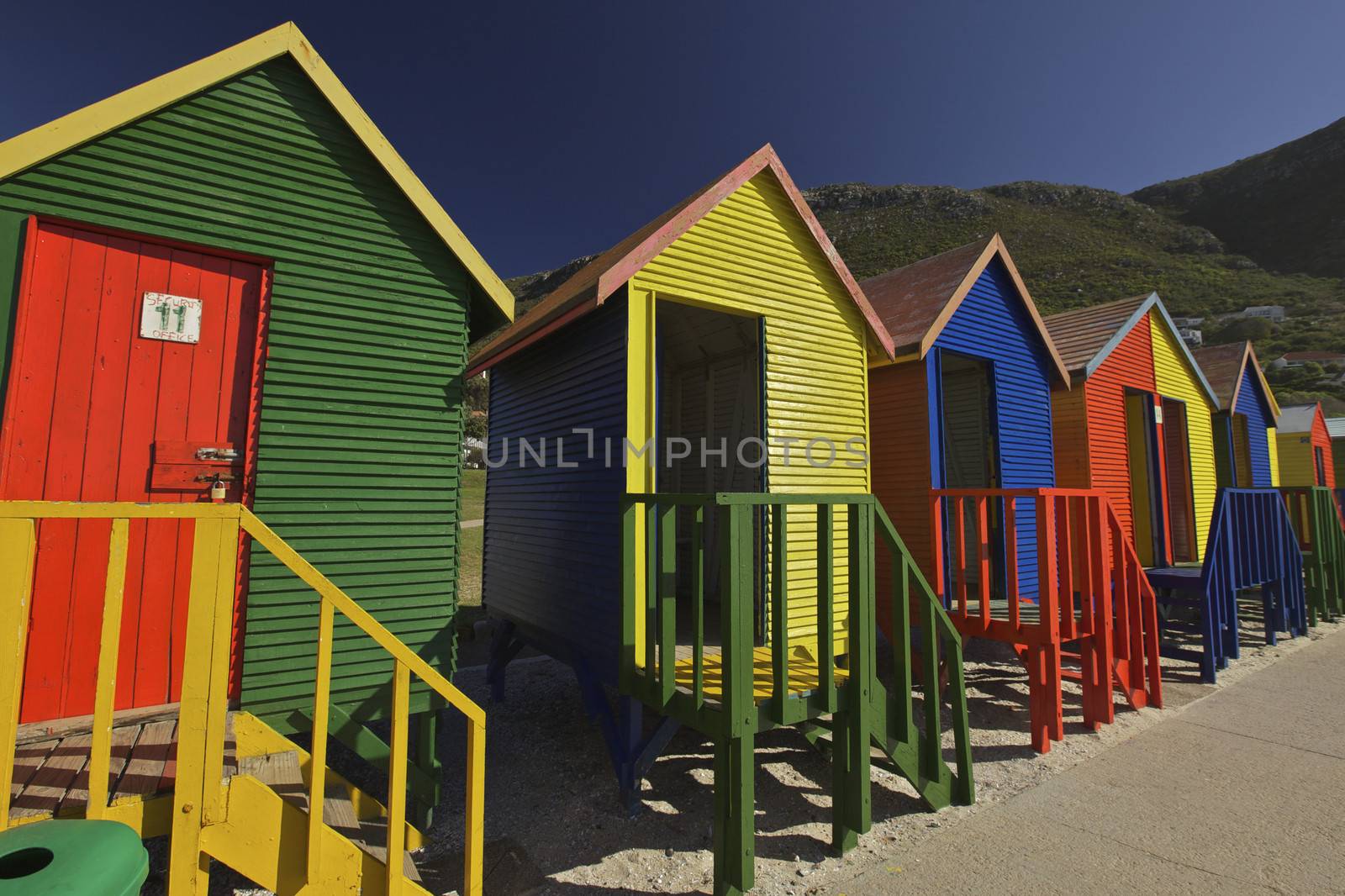 Colorful Wooden Changing Cabins at the Beach St James Beach, Cape Town, South Africa