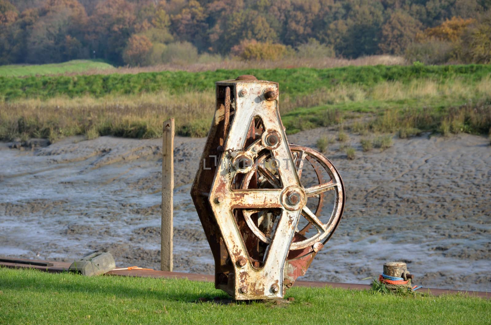 Metal winder by river