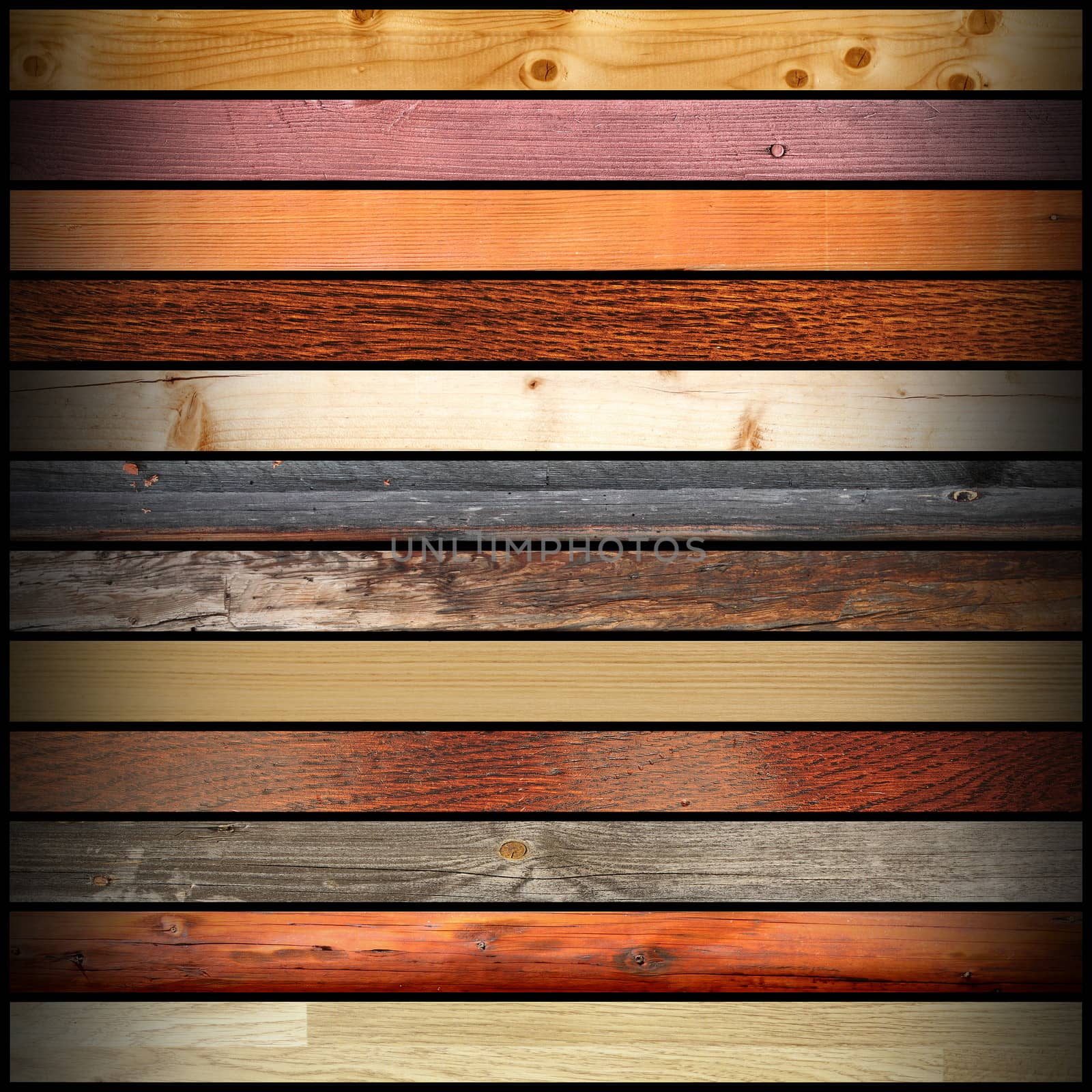 collage with colorful different wood boards by taviphoto