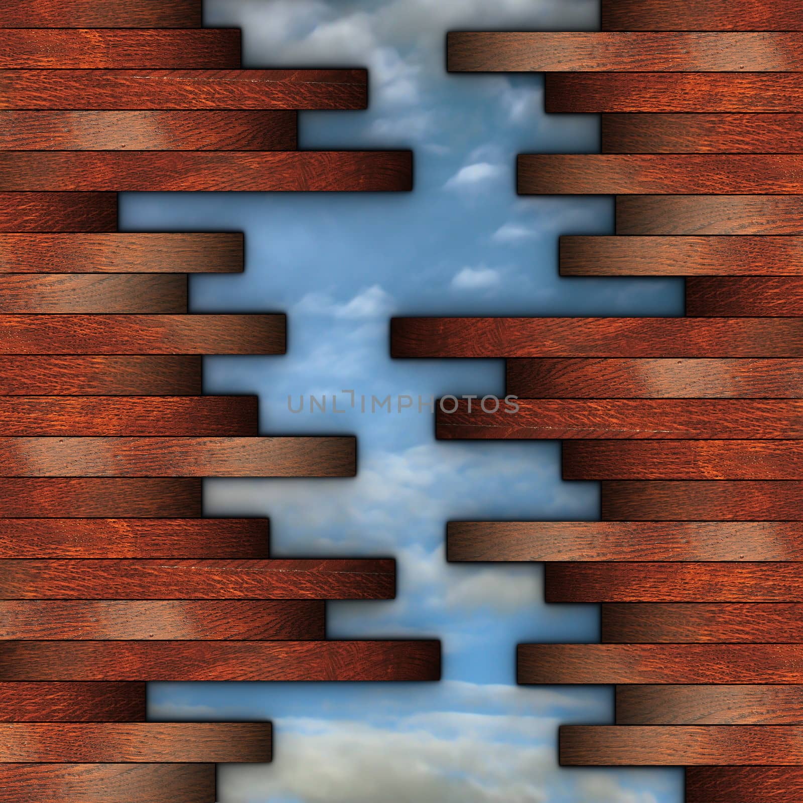 cracked wood wall view to the sky by taviphoto