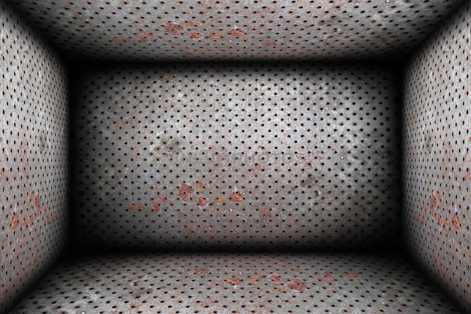 empty interior backdrop of metallic circle mesh pattern texture ready for your design