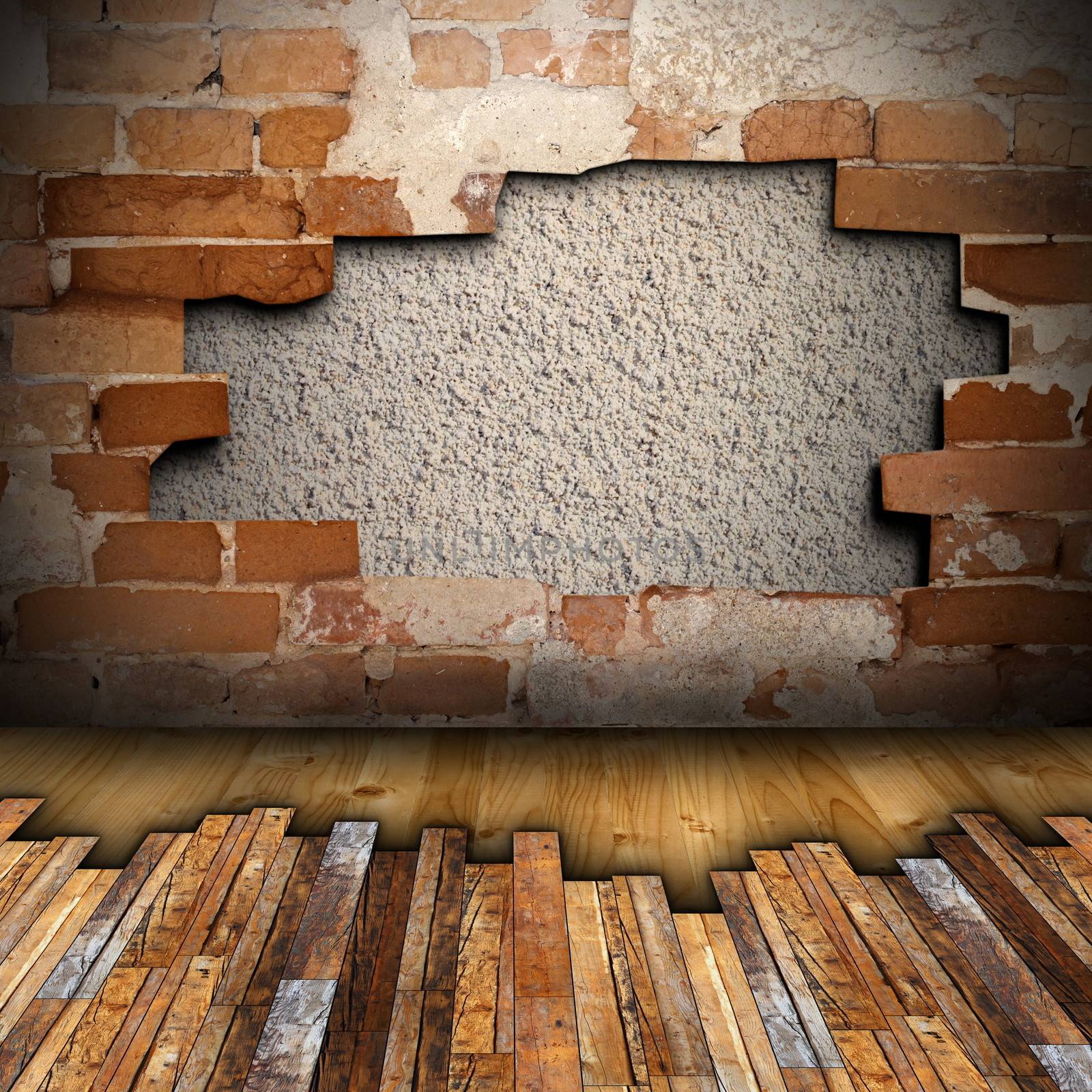 mahogany floor installing on cracked interior backdrop by taviphoto