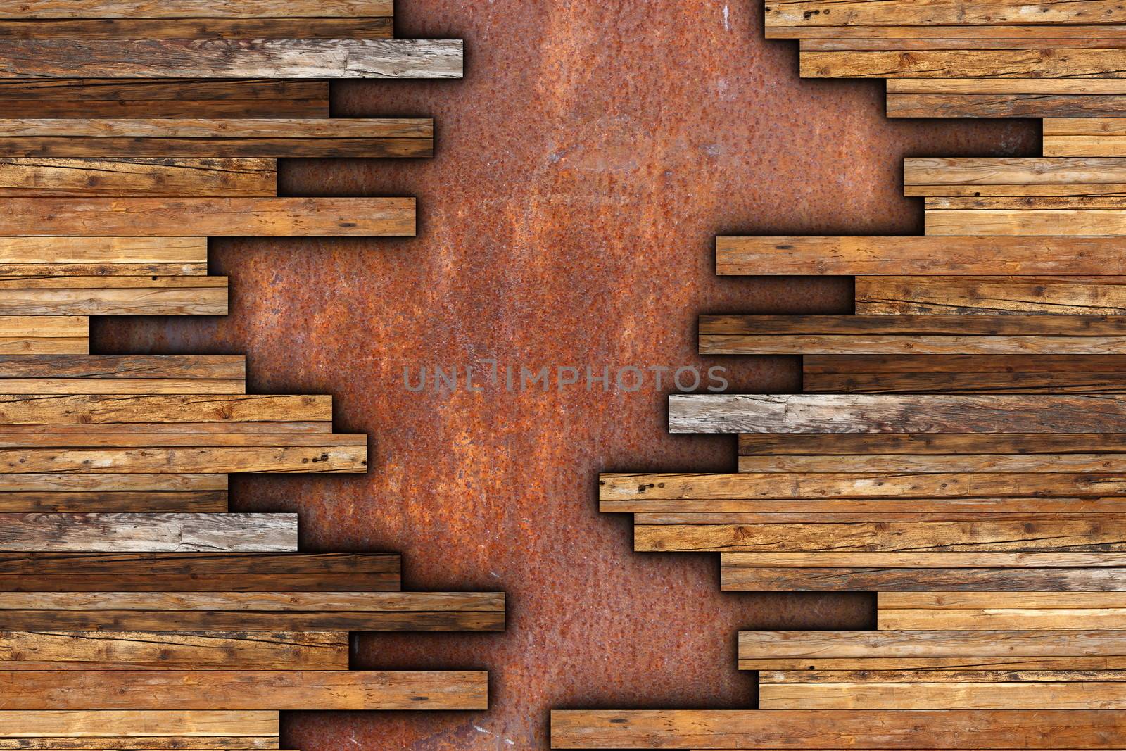 mounting mahogany parquet on metallic rusty weathered base
