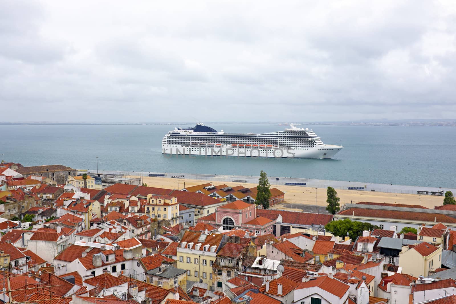 Lisbon houses and harbor in Portugal