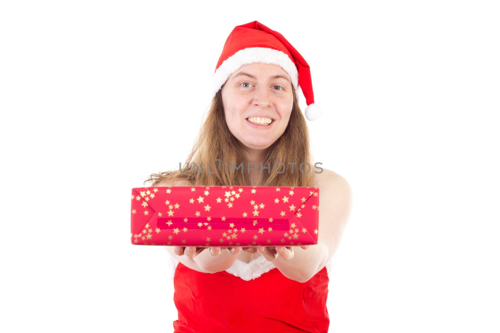 Mrs. Claus giving beautiful red gift to you