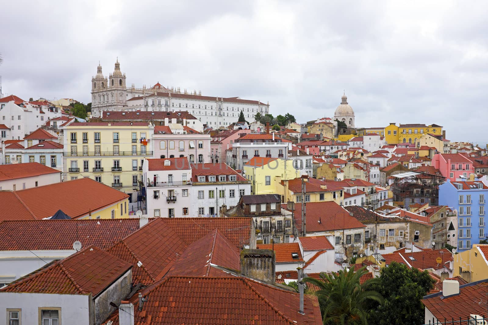 Lisbon houses and harbor in Portugal