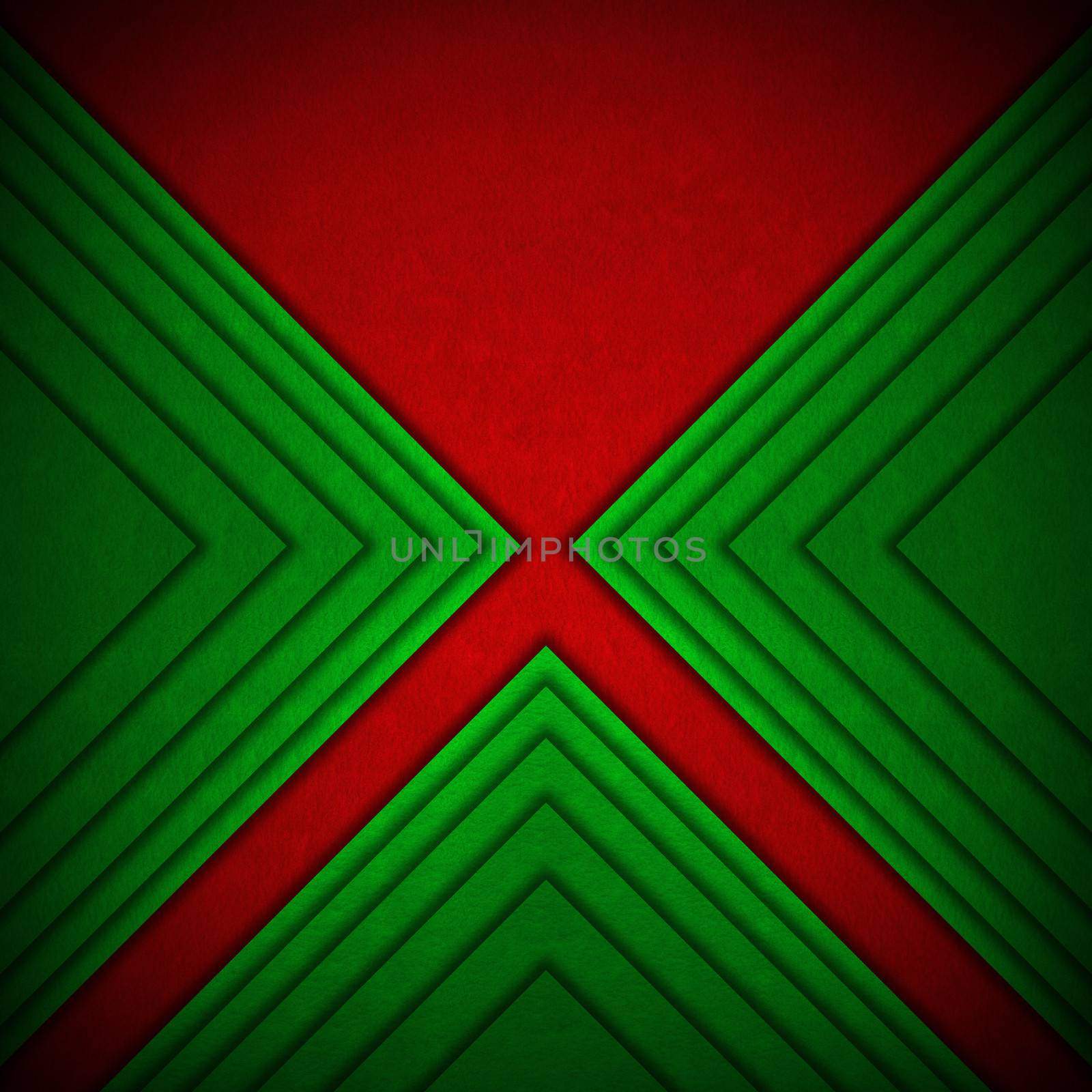 Red and green velvet background with geometric forms