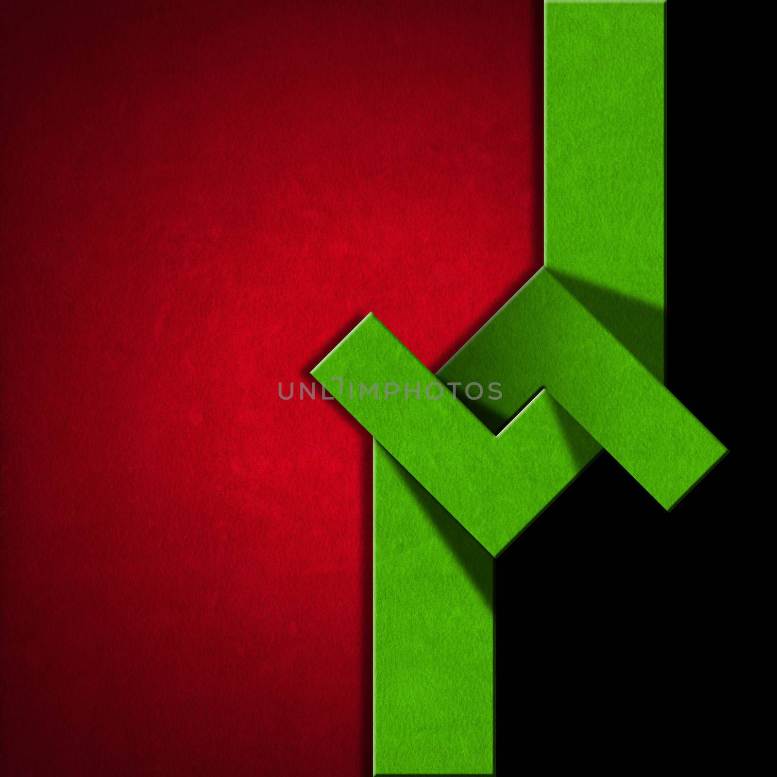 Red and green velvet background with geometrical forms on black background