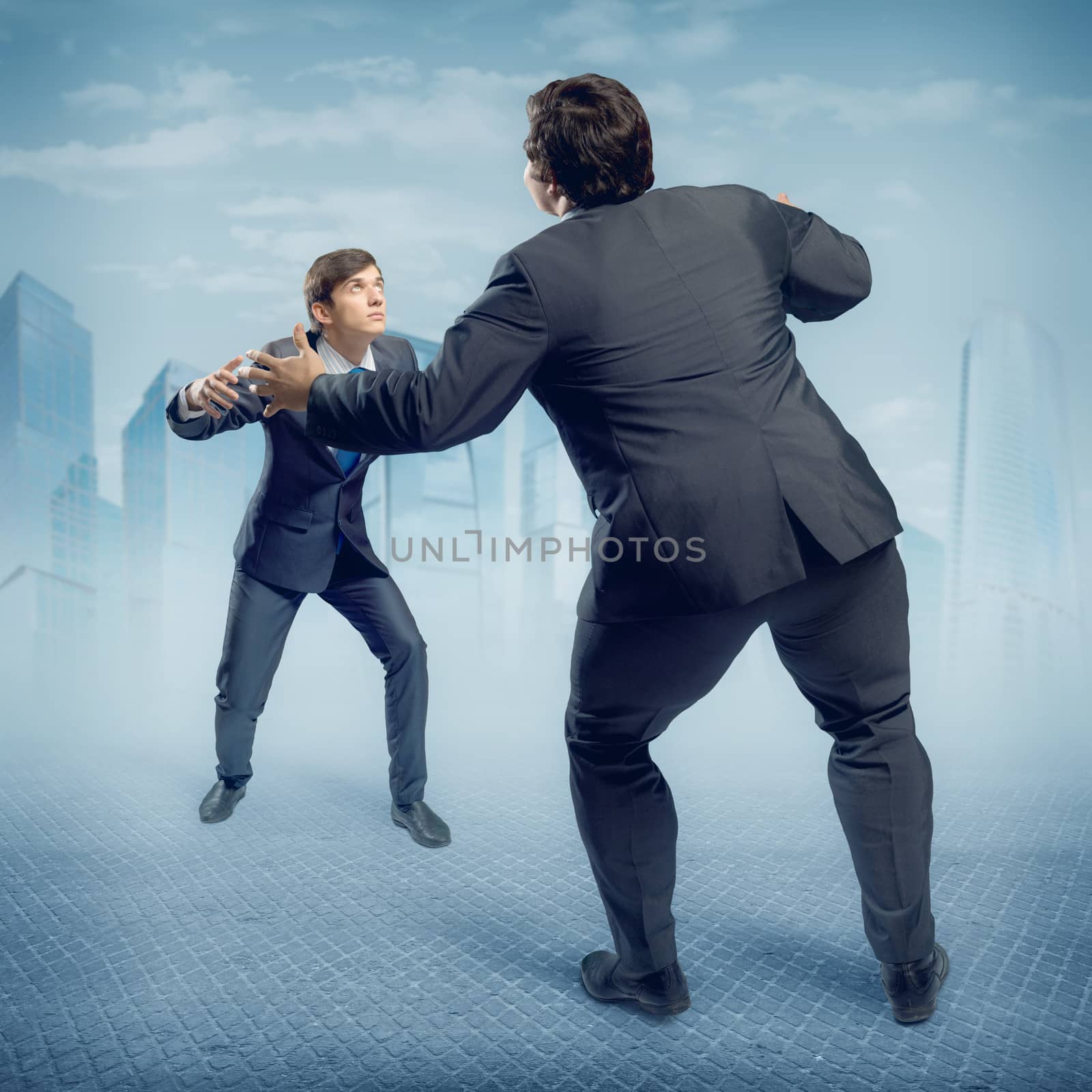 two businessmen fighting as sumoists, the concept of competition in business