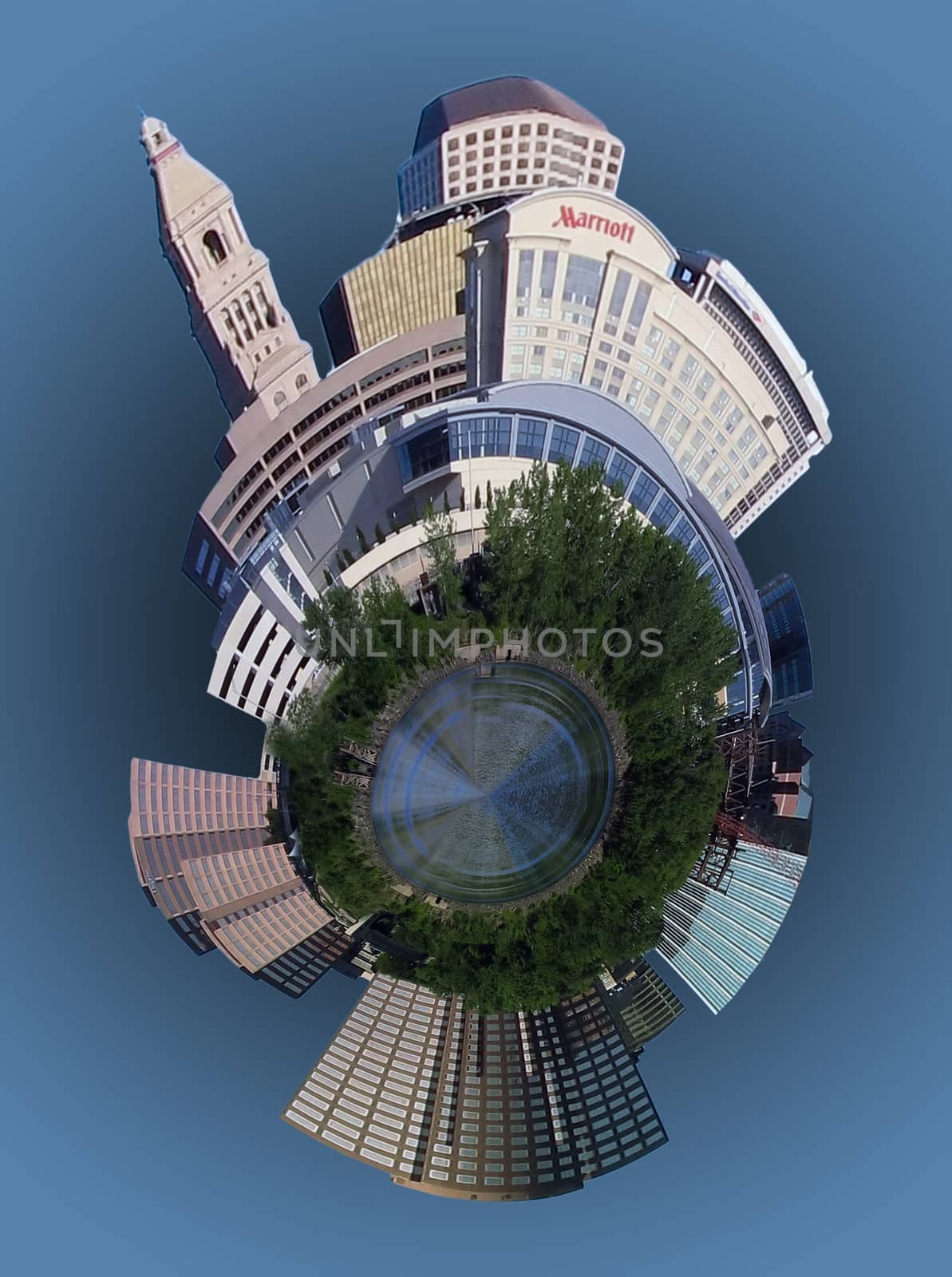 A view of the city skyline in Hartford Connecticut mini planet