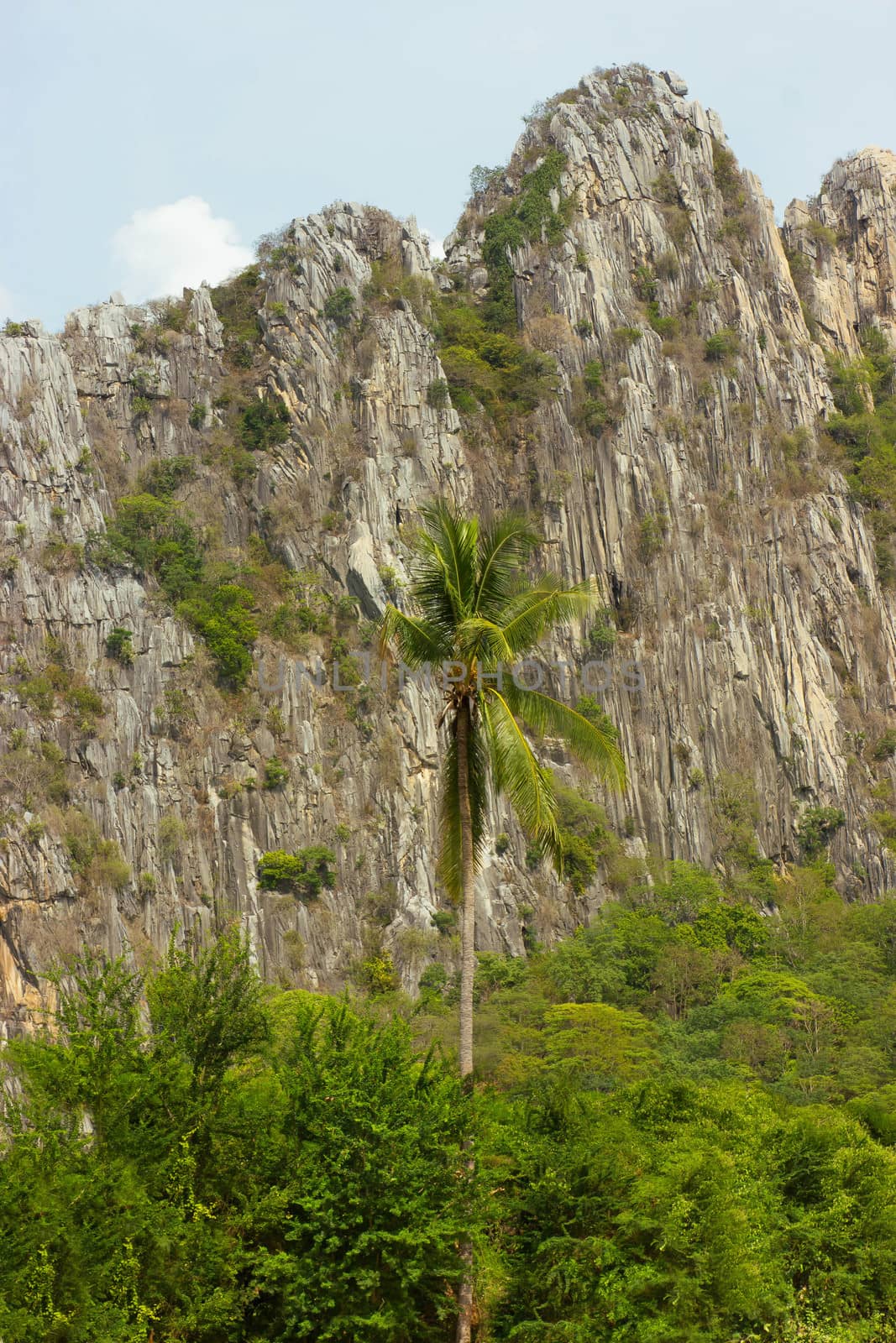 Mountains caused by the deposition of the rocks and the presence of bats.