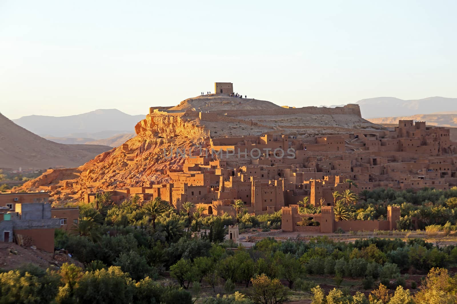The fortified town of Ait ben Haddou near Ouarzazate Morocco on the edge of the sahara desert in Morocco. Famous for its use as a set in many films such as Lawrence of Arabia, Gladiator