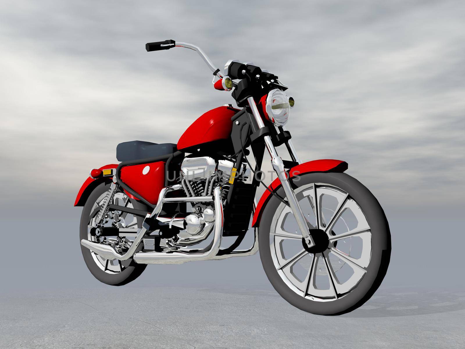 Beautiful red motorbike standing in grey background