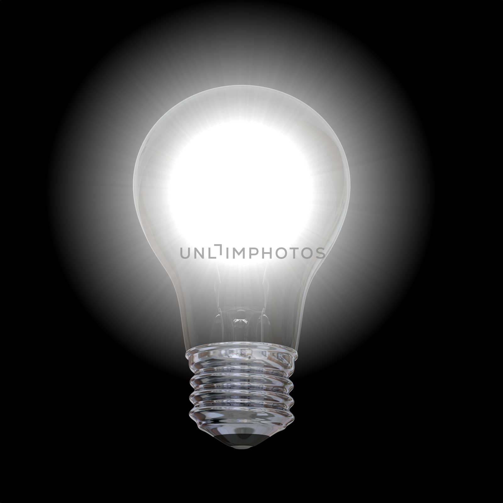 Glowing lightbulb illustration isolated on black background