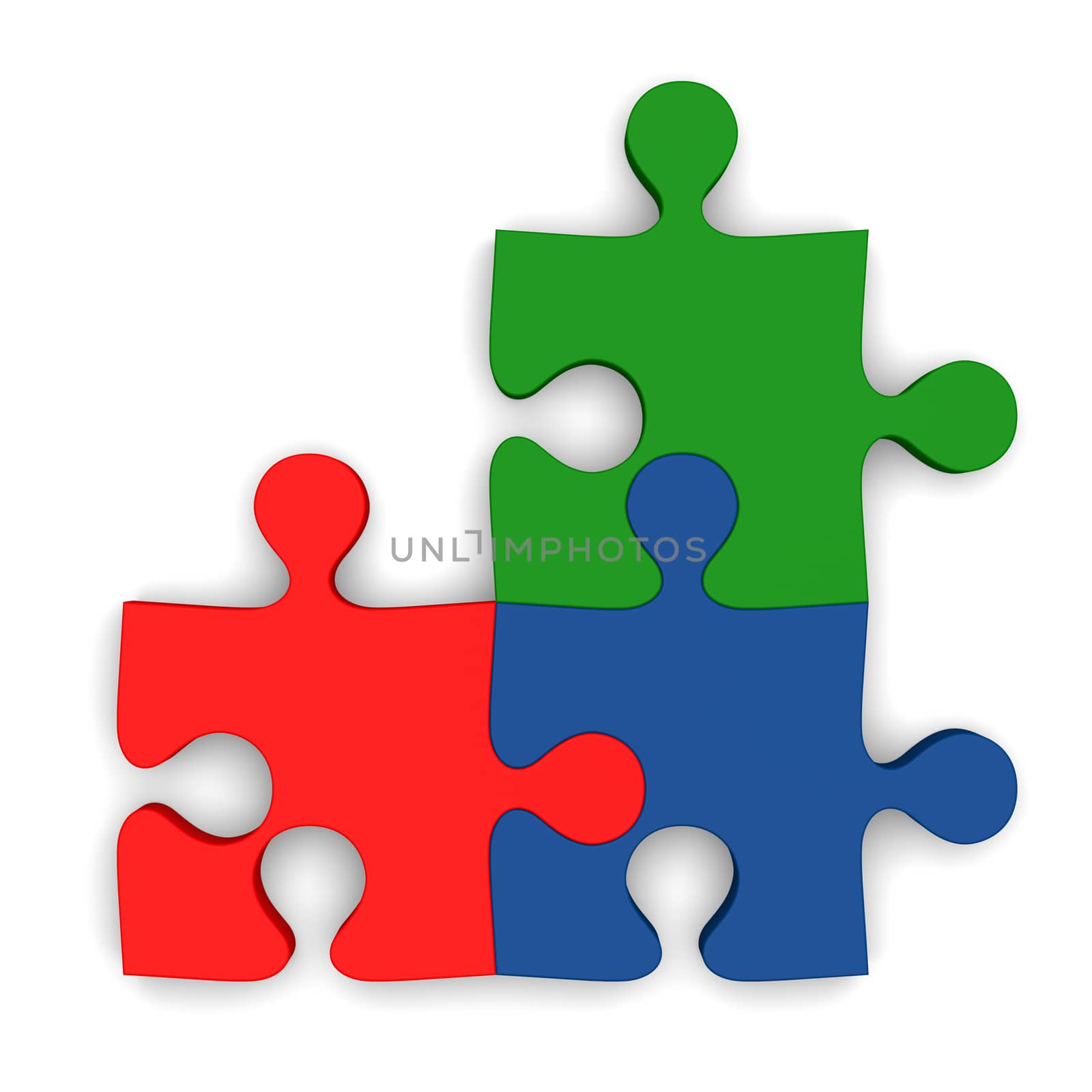 Puzzle pieces connected isolated on white background, concept of solution