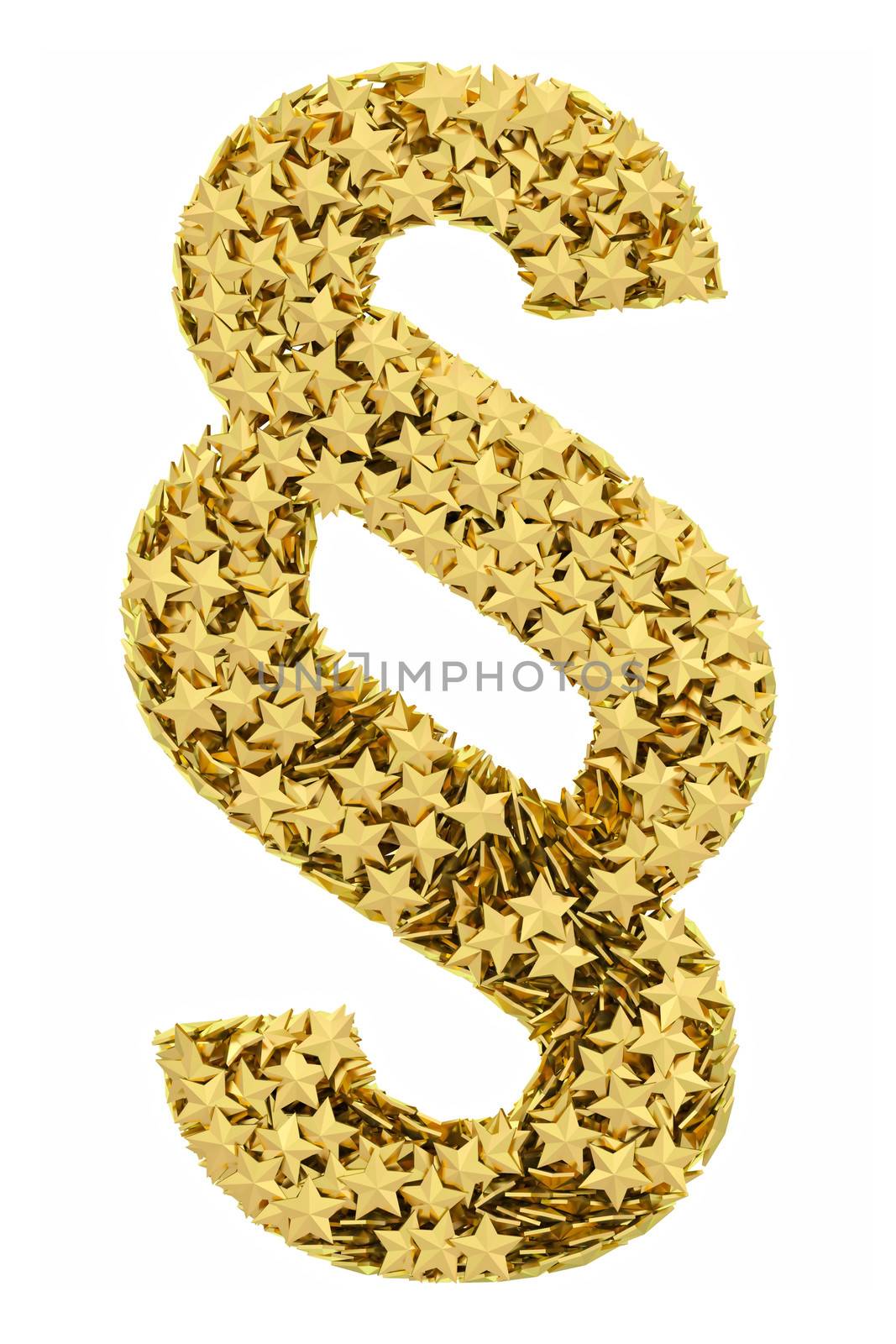 Section sign composed of golden stars isolated on white. High resolution 3D image